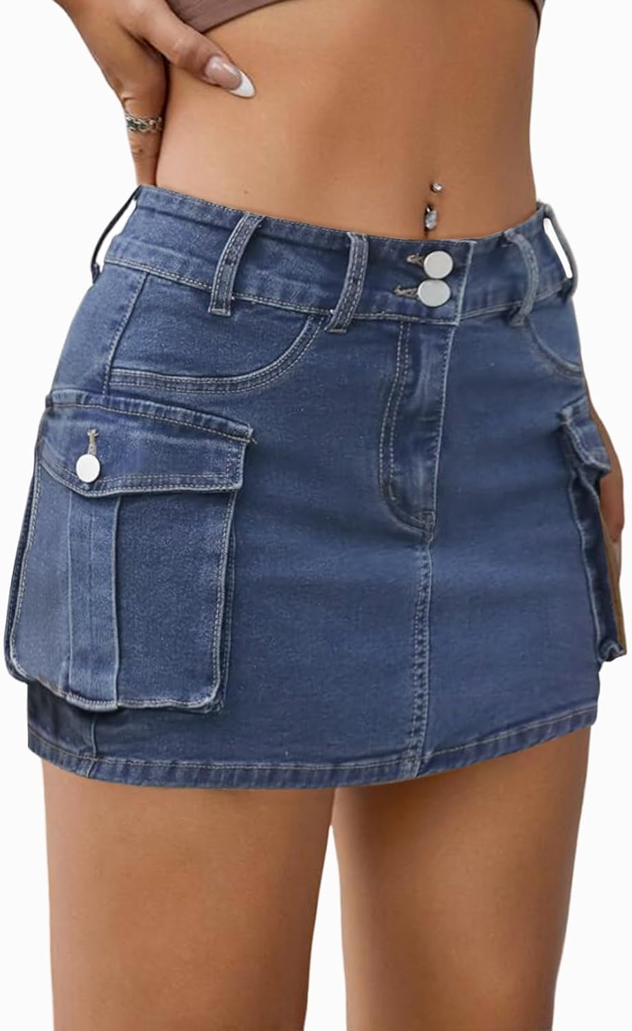 EARKOHA Women's Mini Cargo Skirt Y2K Low Waist Button Short Skirt Bodycon Denim...