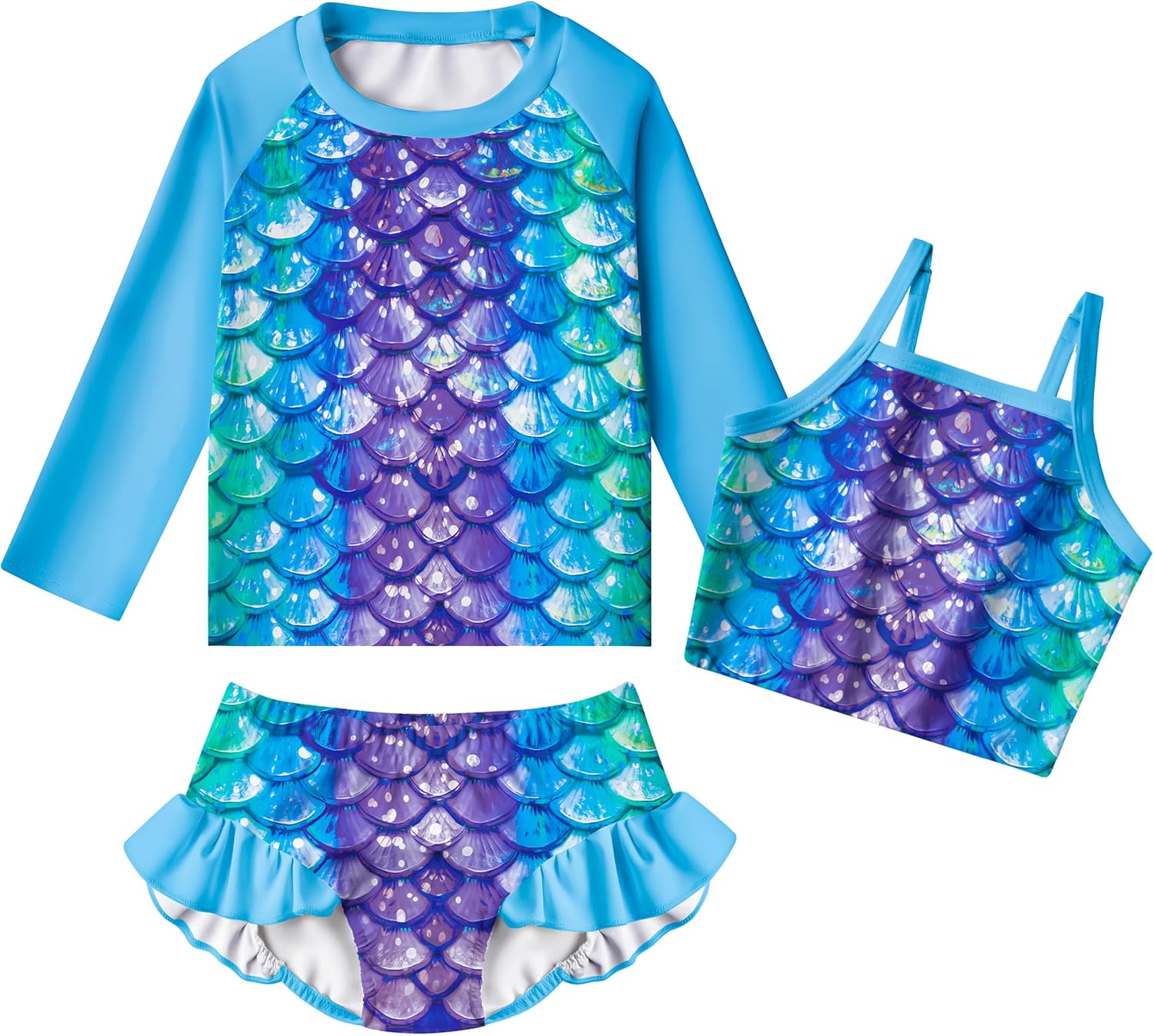 LQSZ Girls Rash Guard Sets Long Sleeves Swimsuit 3 Pieces Tankini Bathing Suit S...