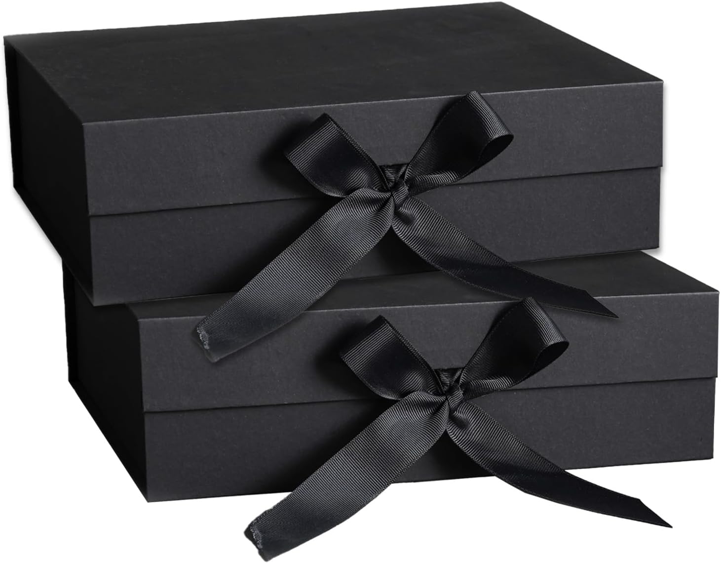 2 Pcs Black Gift Box, 23 x17 x7cm Gift Box with Magnetic Lids and Silk Ribbon, P...