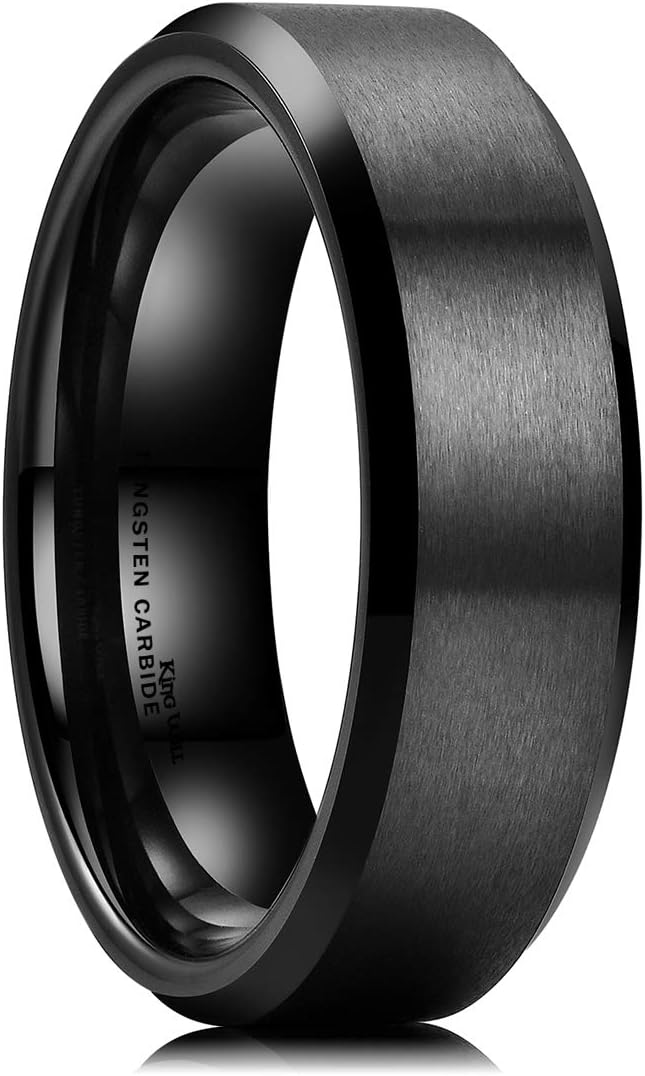 King Will Basic 6mm 7mm 8mm 9mm 10mm Men Wedding Black/Silver Tungsten Ring Matt...