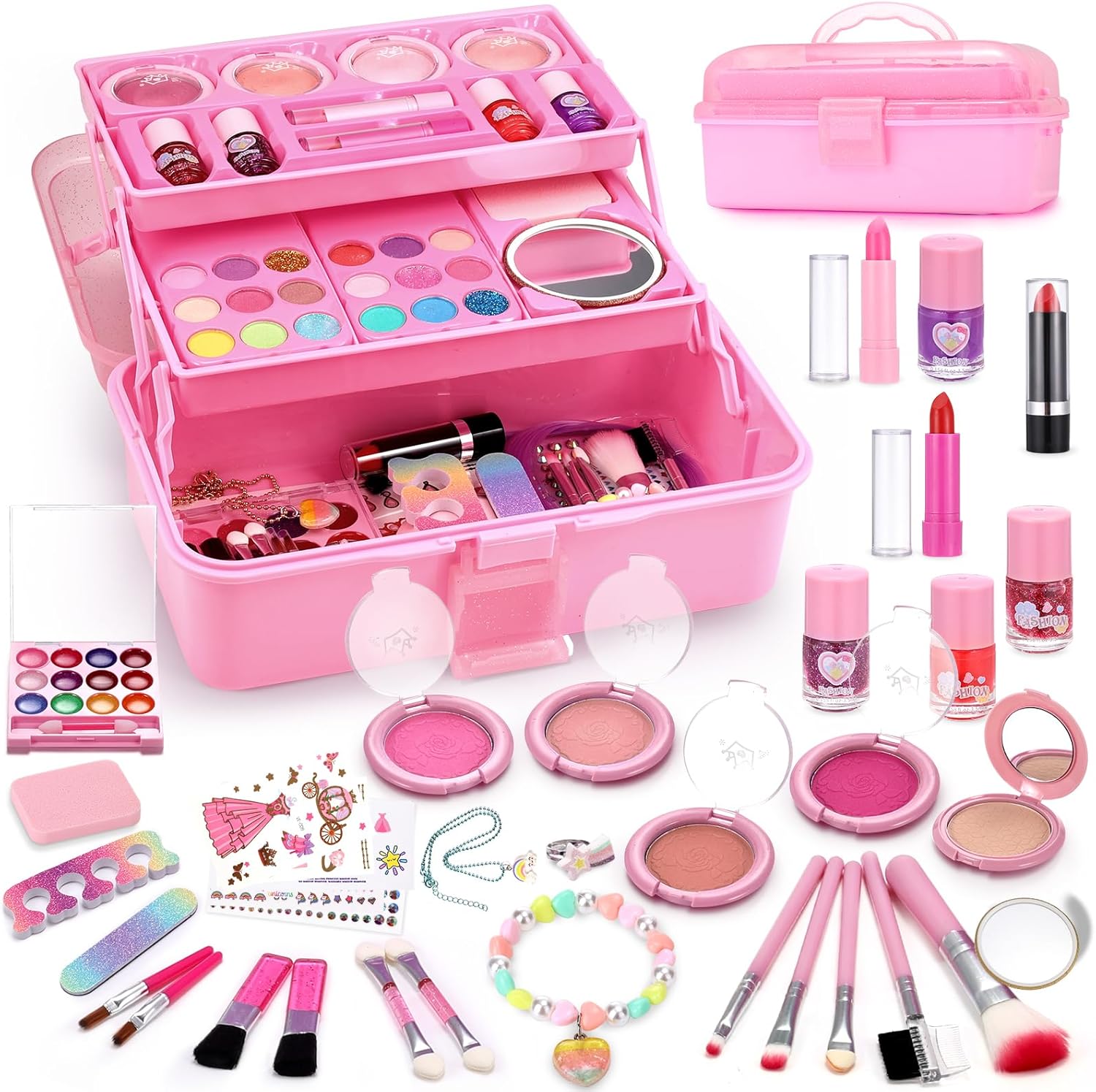 Anpro 68 PCS Kids Makeup Kit for Girl, Kid-Safe Washable Make Up Toys Set for Dr...