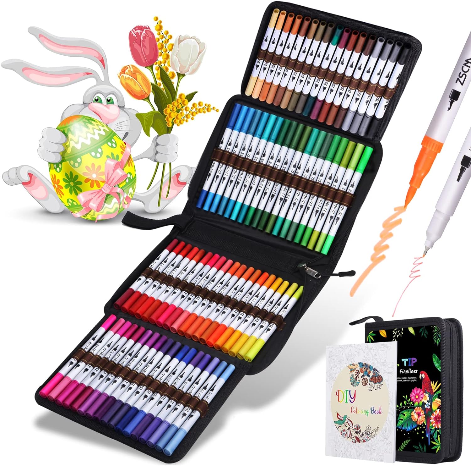 Duo Tip Brush Markers Art Pen, ZSCM 72 Colors Arti...