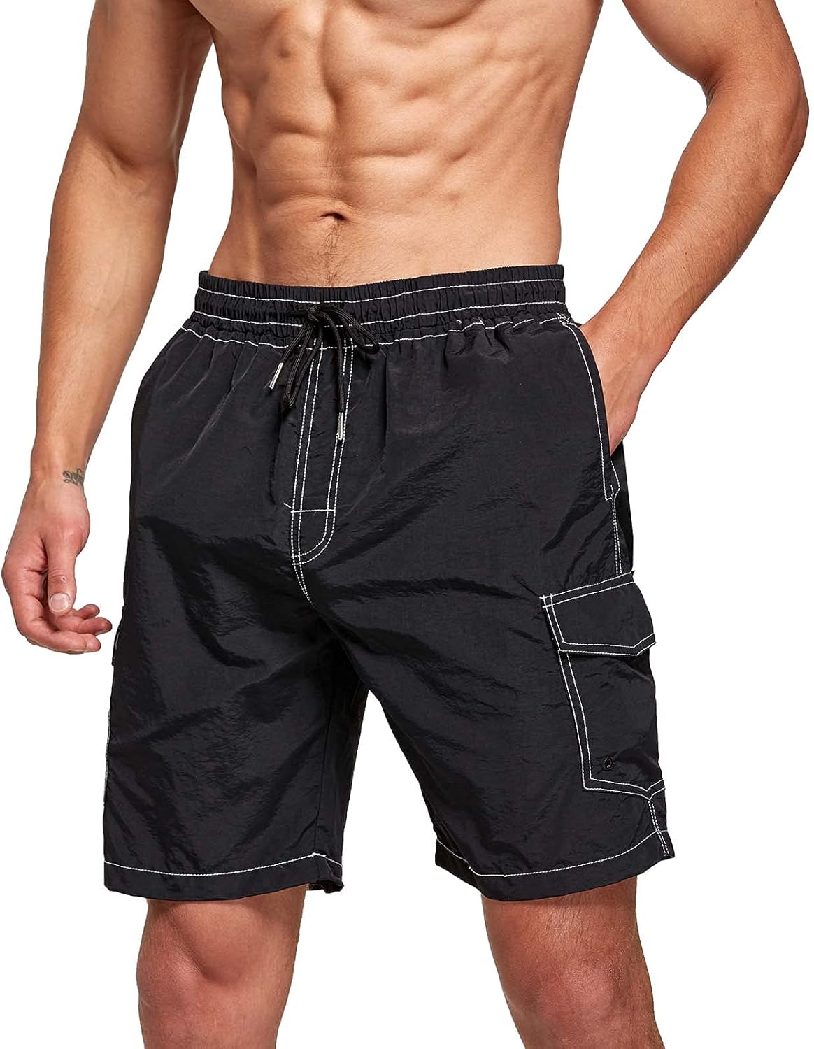 JustSun Mens Swim Shorts with Multi-Pockets Waterproof Quick Dry Swim Trunks S B...