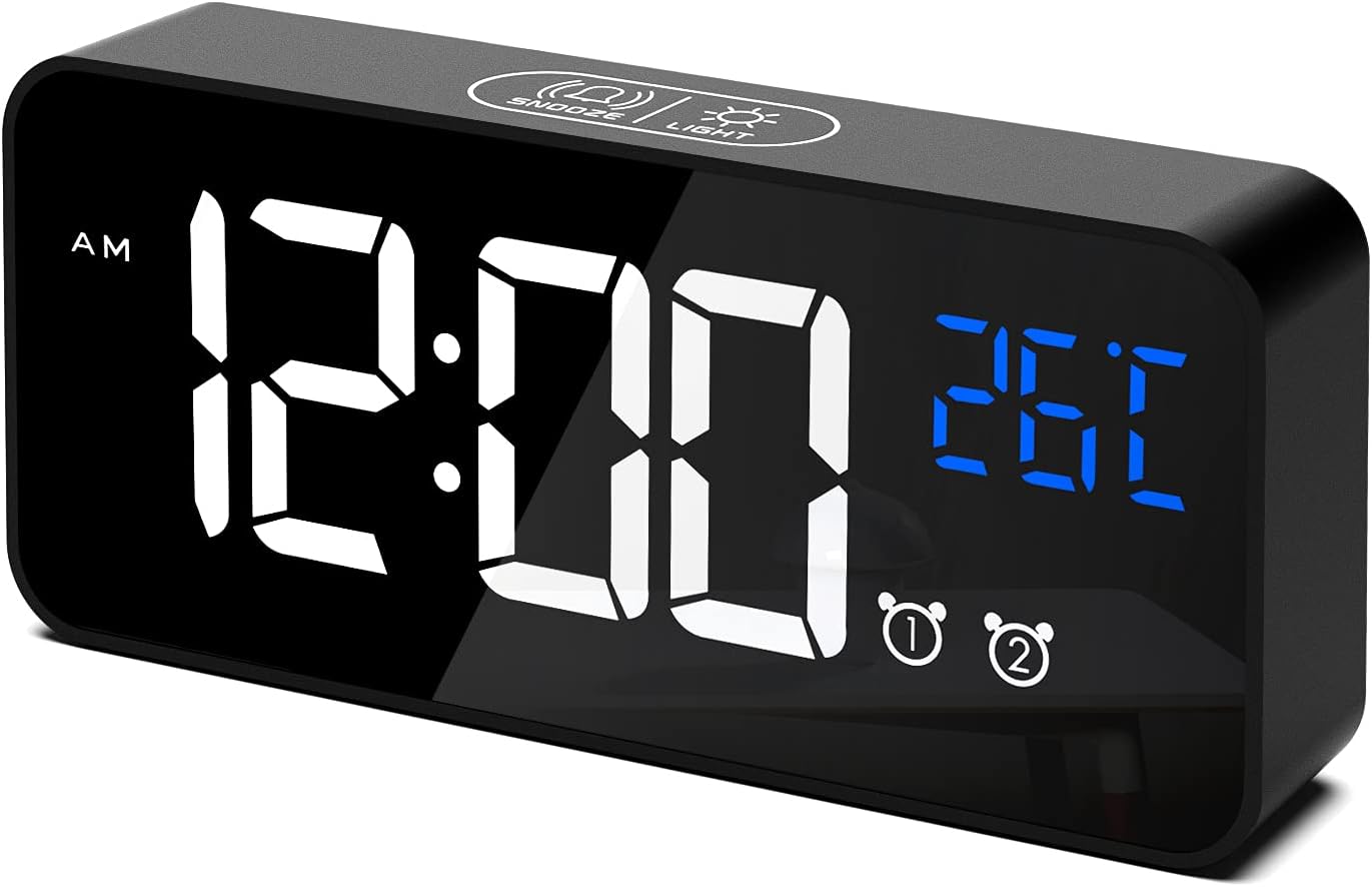 CHEREEKI Alarm Clock, Digital Clock with Temperature Display, Snooze, USB Powere...