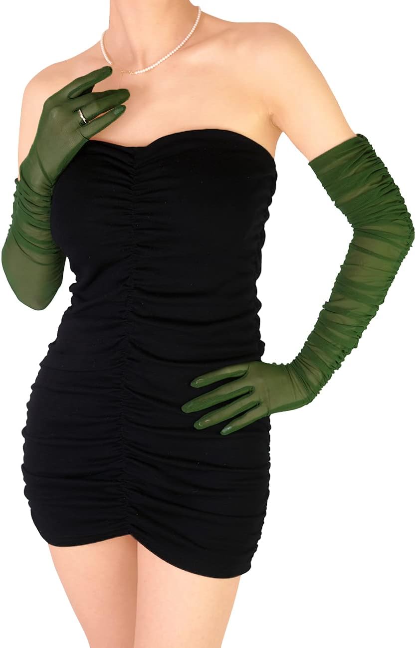 Women's Sexy Sheer Gloves Mesh Tulle Super Long Gloves Opera Christmas Costume P...