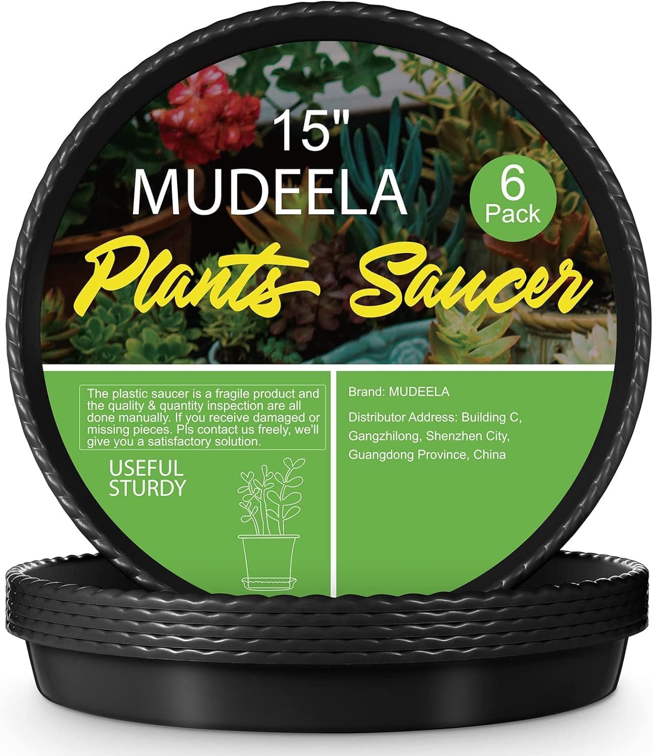 MUDEELA 6 Pack of 15 inch Plant Saucer, Durable Plastic Plant Trays for Indoors,...