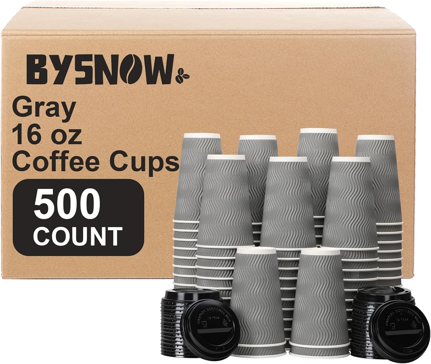 16oz Coffee Cups with Lids, 100 Pack Insulated Ripple Paper Cups, Disposable Cof...