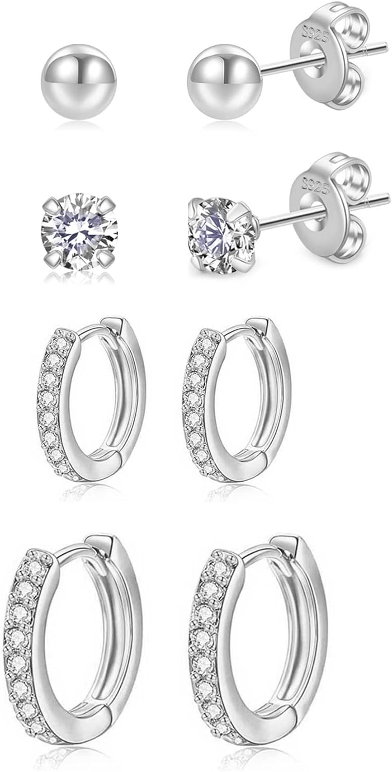 S925 Sterling Silver Stud Earrings, Silver Hoops Earrings for Women with Silver...