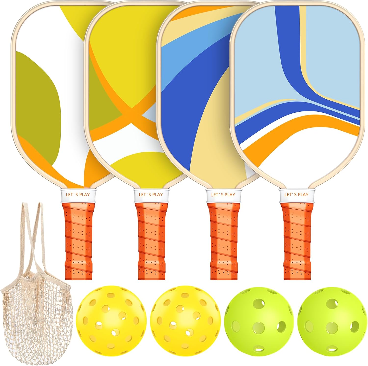 Pickleball Paddles Set of 4, Premium Wood with 4 Indoor & Outdoor Pickleball Bal...
