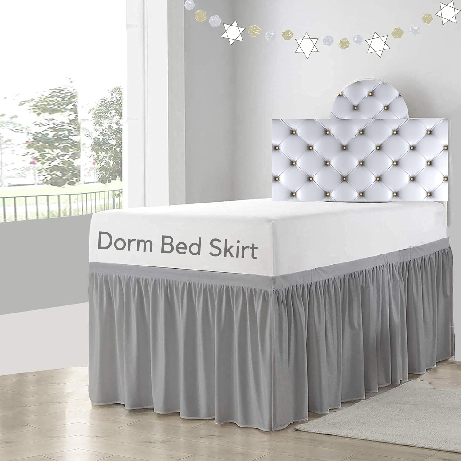 Cottingon,Dorm Room Bed Skirt,100% Microfiber,Light Grey Solid -Twin XL /32" Dro...