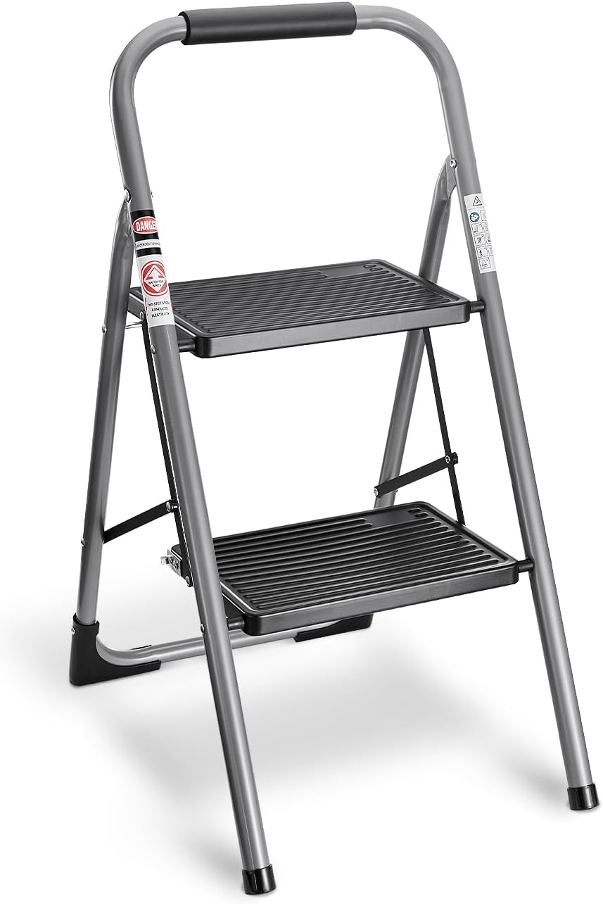 Delxo 2 Step Ladder Folding Step Stool with Cushioned Handle, 2 Step Stools for...
