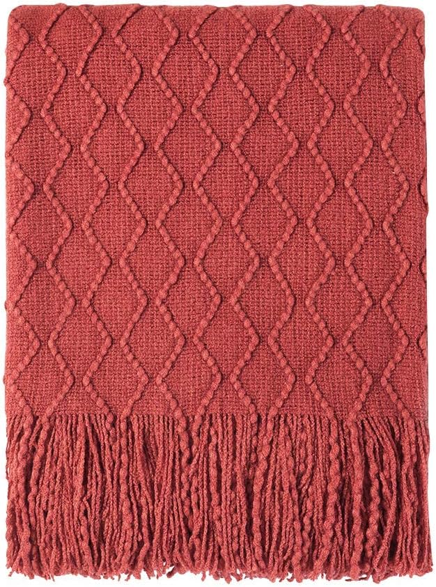 BOURINA Throw Blanket Textured Solid Soft Sofa Throw Couch Cover Knitted Decorat...