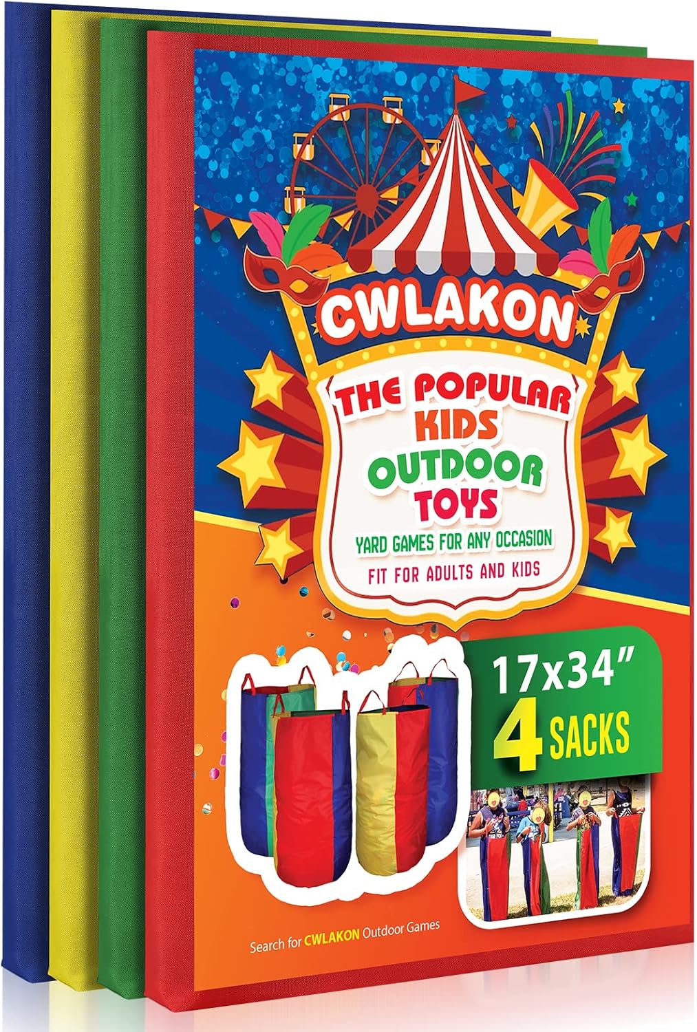 CWLAKON 4 Pack Potato Sack Race Bags for Kids and Adults, Field Day Family Reuni...