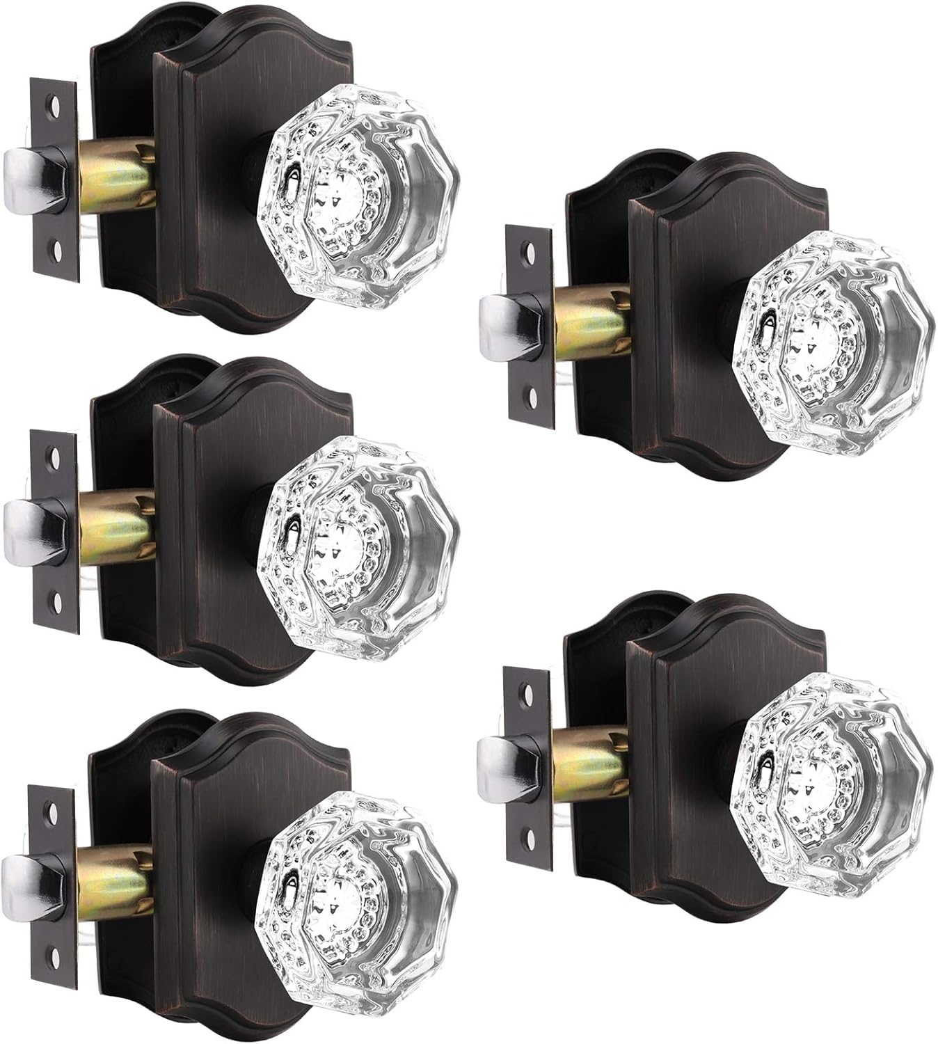 Gobrico 5 Pack Clear Crystal Glass Hall Closet Door Knobs Keyless Passage Door H...