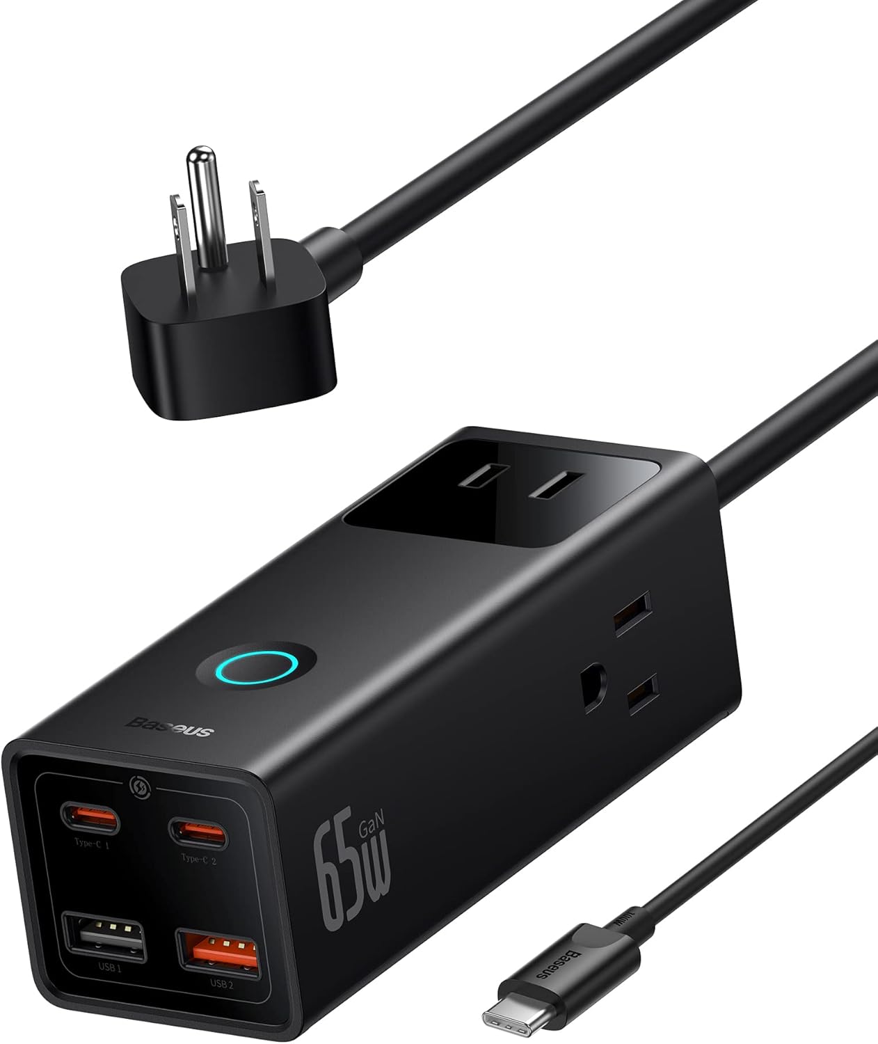 Baseus Charging Station 65W, 7 in 1 Power Strip USB C GaN Charger Surge Protecto...