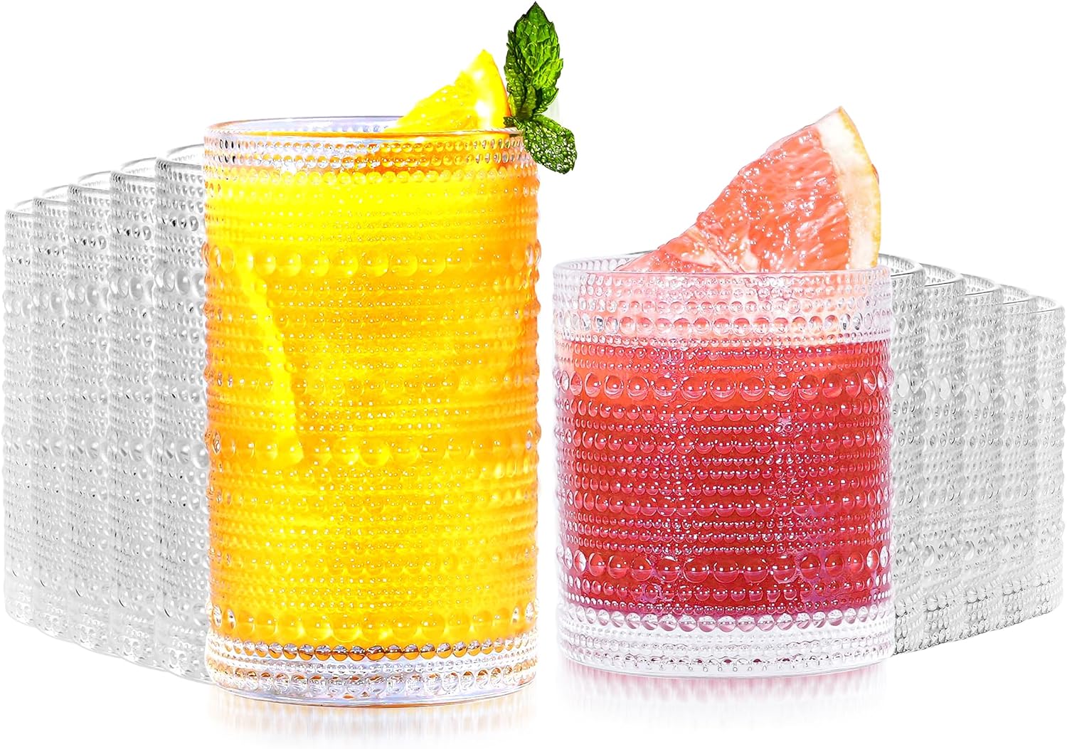 Vintage Hobnail Drinking Glasses Set of 12-14 oz Old Fashioned Water Glass Cups...