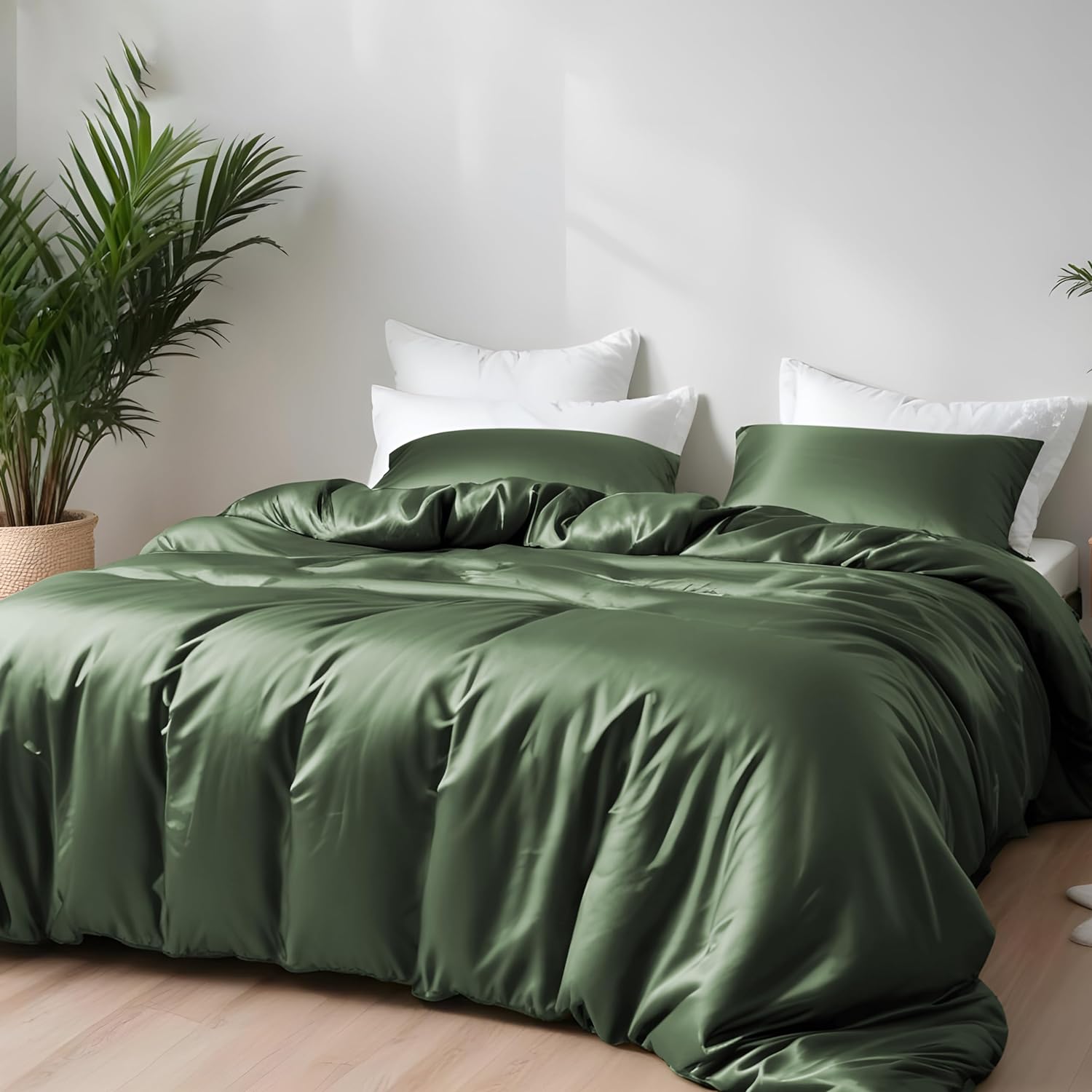 LINENWALAS 100% Organic Bamboo Single Duvet Cover Set with Zipper and Corner Tie...
