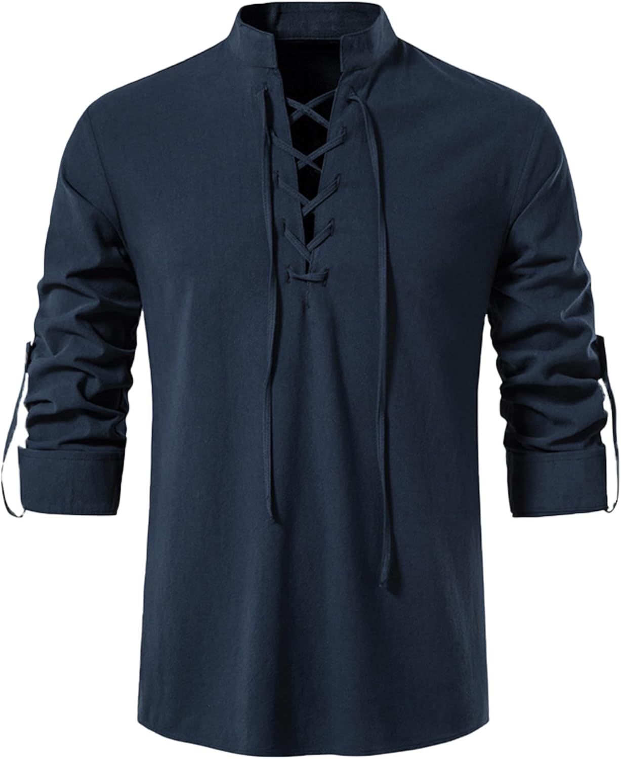 YAOHUOLE Linen Shirt Men Cotton Classic Lace Up Long Sleeve Casual Shirt Scottis...