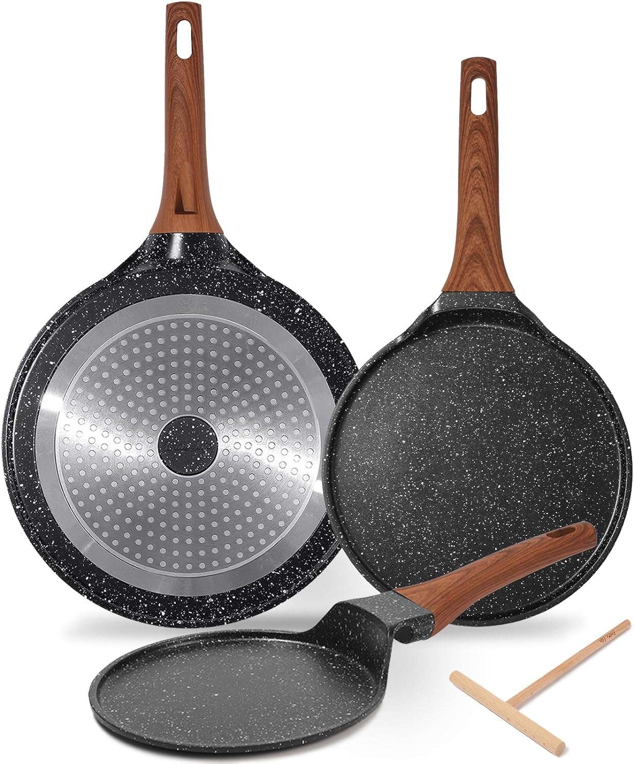 ESLITE LIFE Nonstick Crepe Pan Set with Spreader, 8 & 9.5 & 11 Inch Granite Coat...