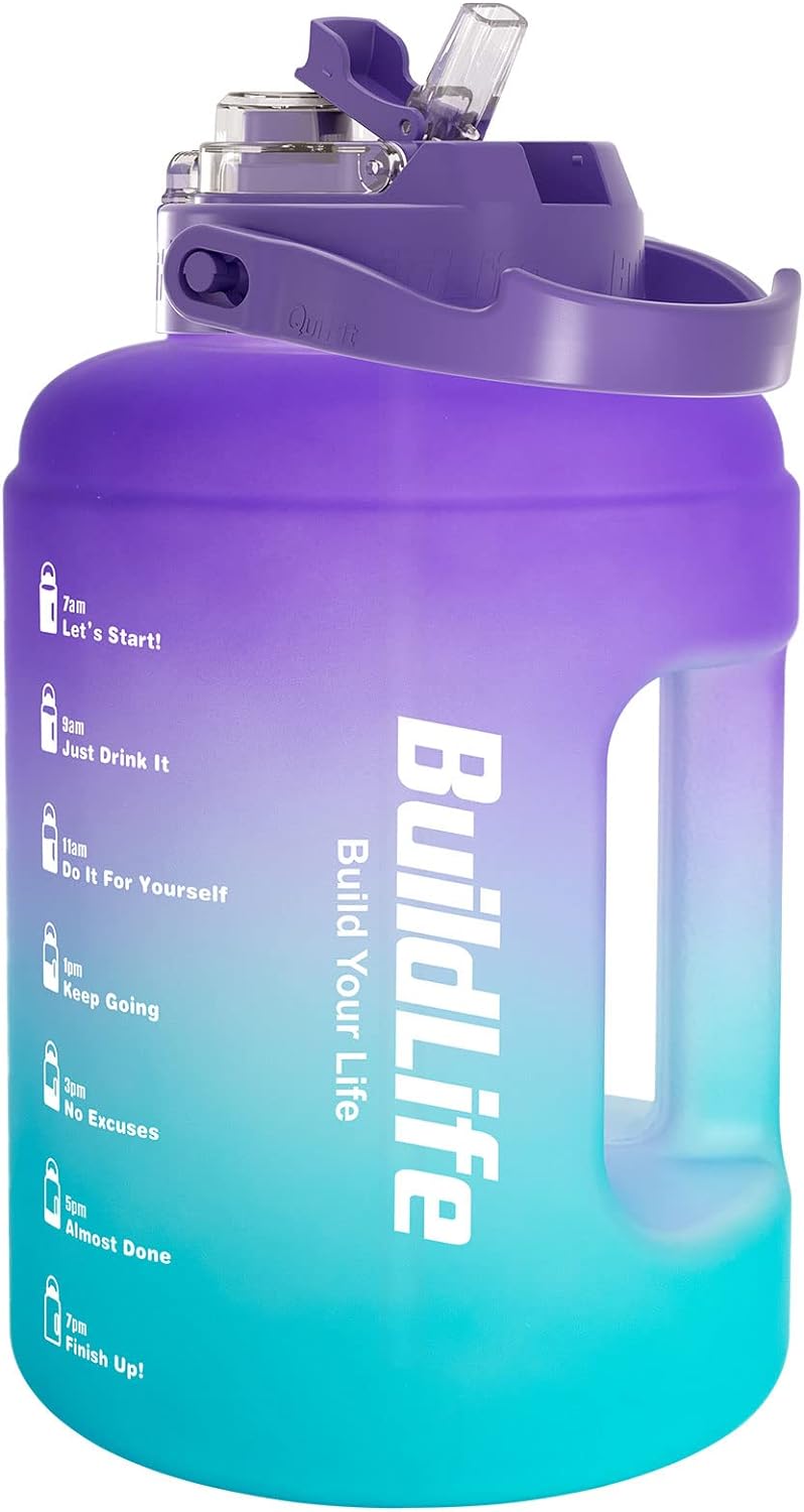BuildLife Water Bottles with Straw & Flip Cap 2 in 1 Lid - Large Water Bottle wi...