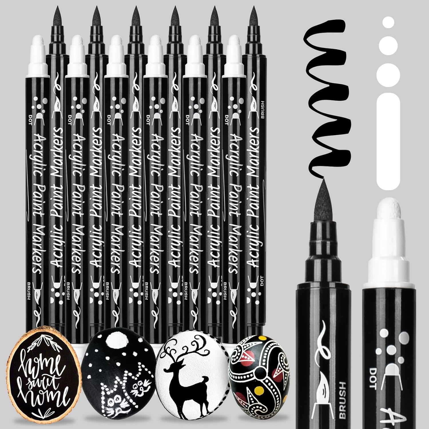 AOSUCO 12 Acrylic Paint Pens Dual Tip Acrylic Pens for Rock Painting, Wood, Pebb...