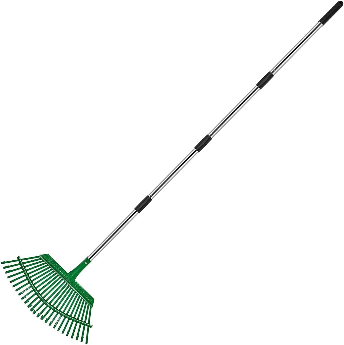KPUY Steel Garden Rake for Lawn, Telescopic Leaf/Grass Rake, 98cm-165 cm Adjusta...