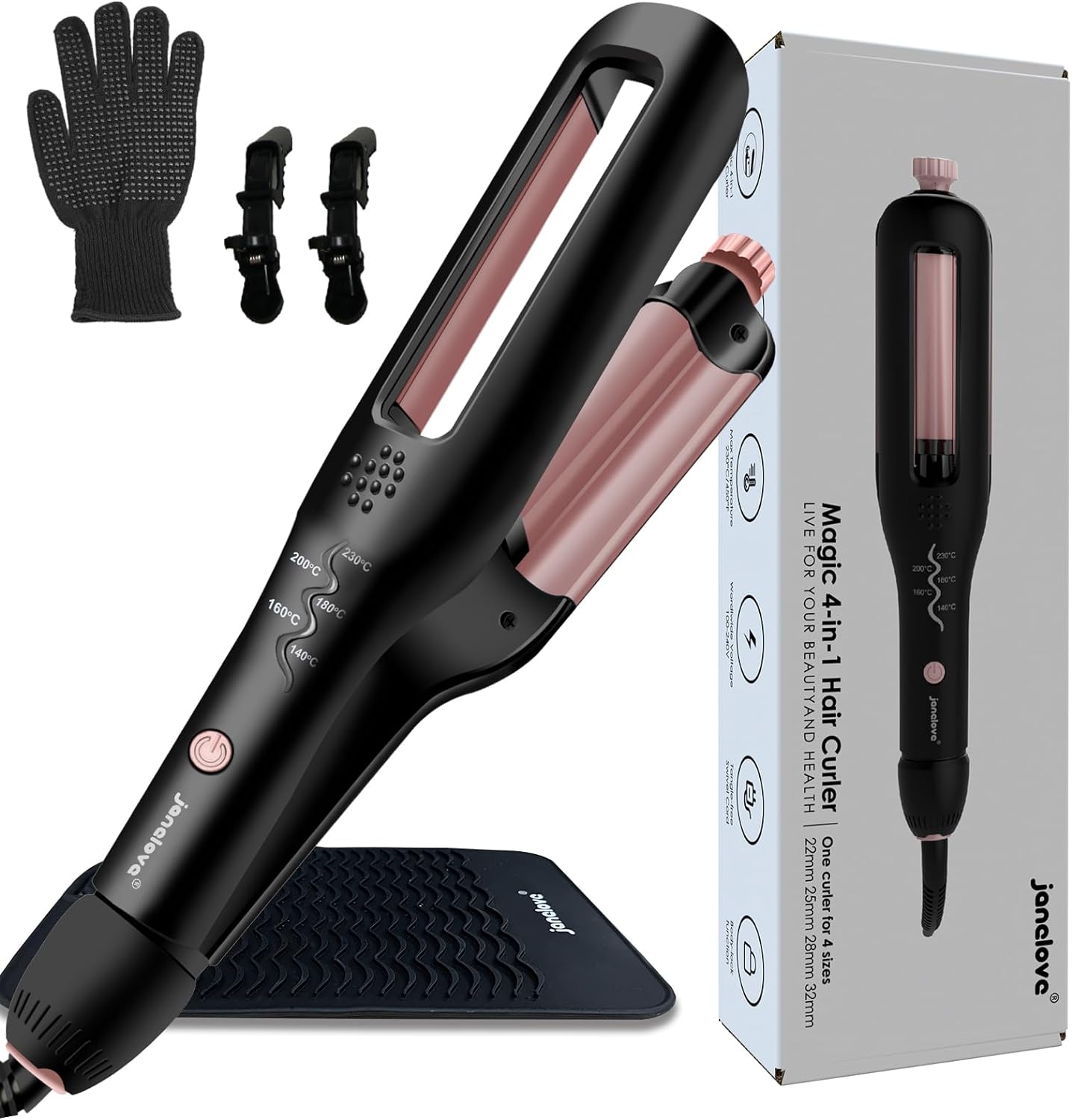 janelove 4-in-1 Adjustable Hair Waver, Beach Waver Curling Iron, Deep Waver for...