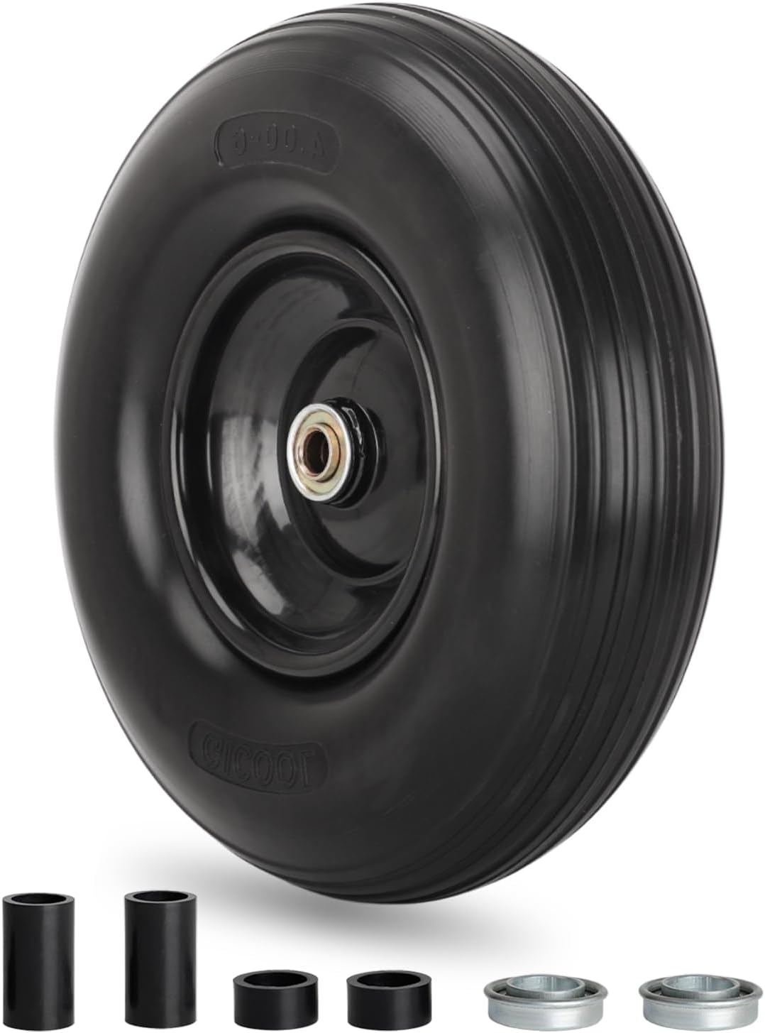 13" Wheelbarrow Tire, 4.00-6 Flat-free Solid Tire and Wheel, with 5/8" or 3/4" B...
