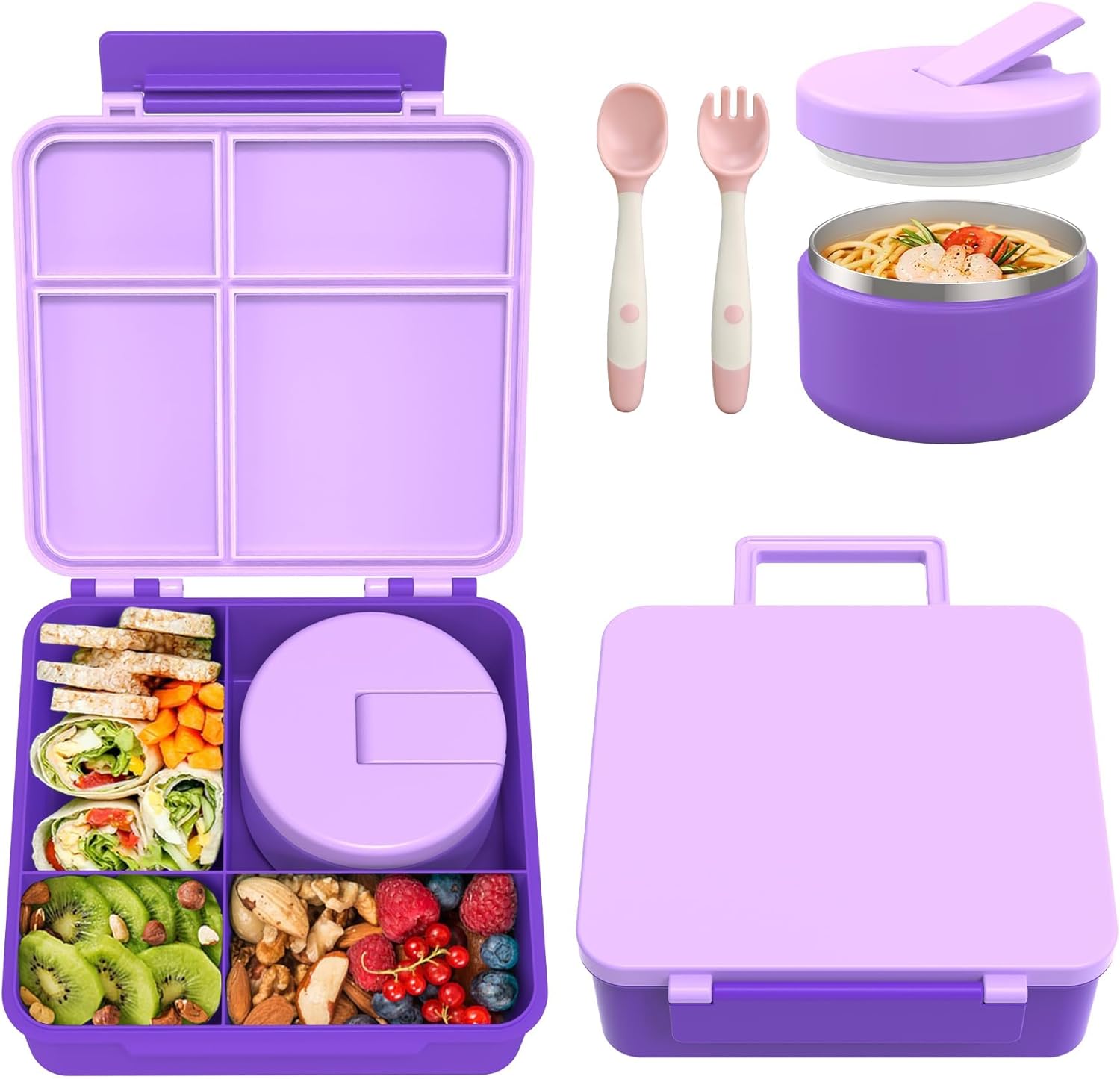 Bento Lunch Box with 8oz Soup Thermo, Kids Leakproof Lunch Food Containers with...