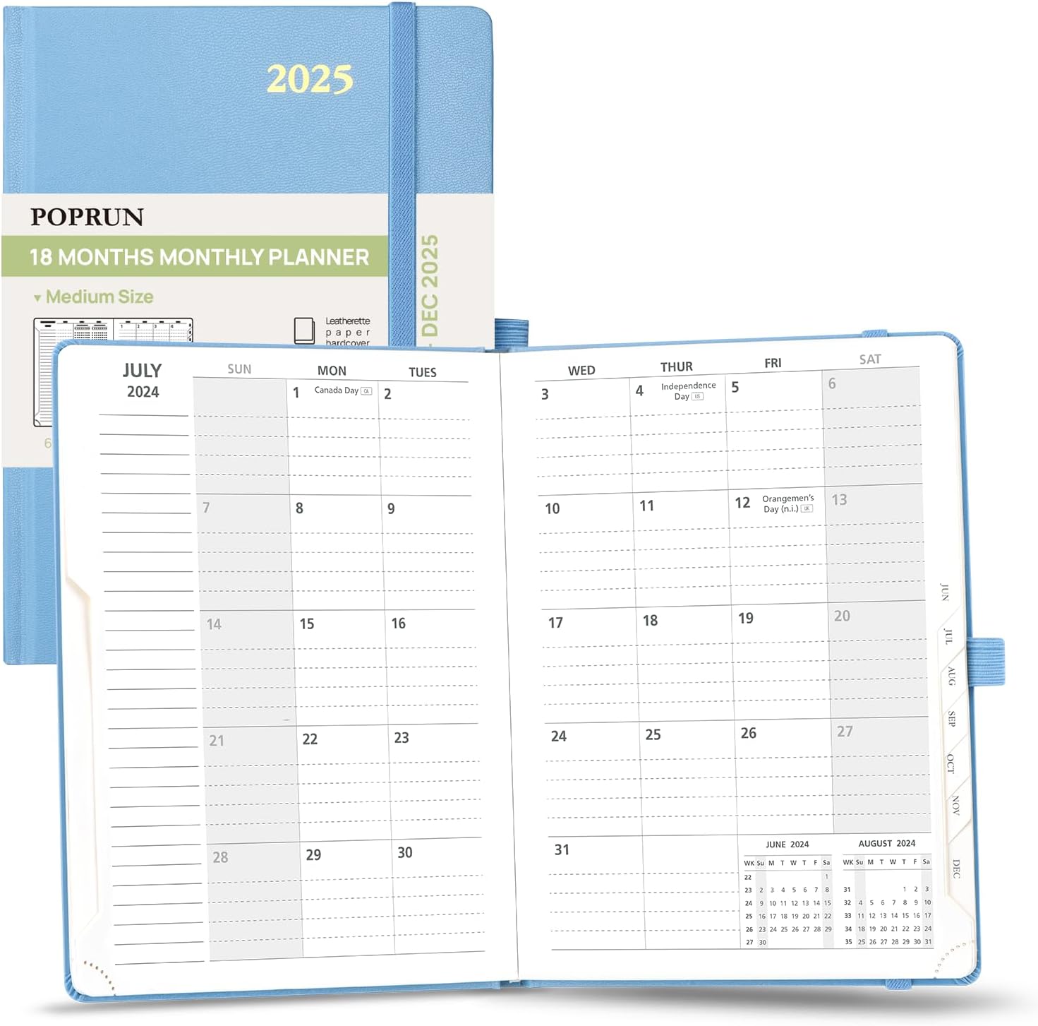 POPRUN Monthly Planner 2024-2025 ("8.5 X 6.25"), 18-Month Calendar Book (Jul.24...