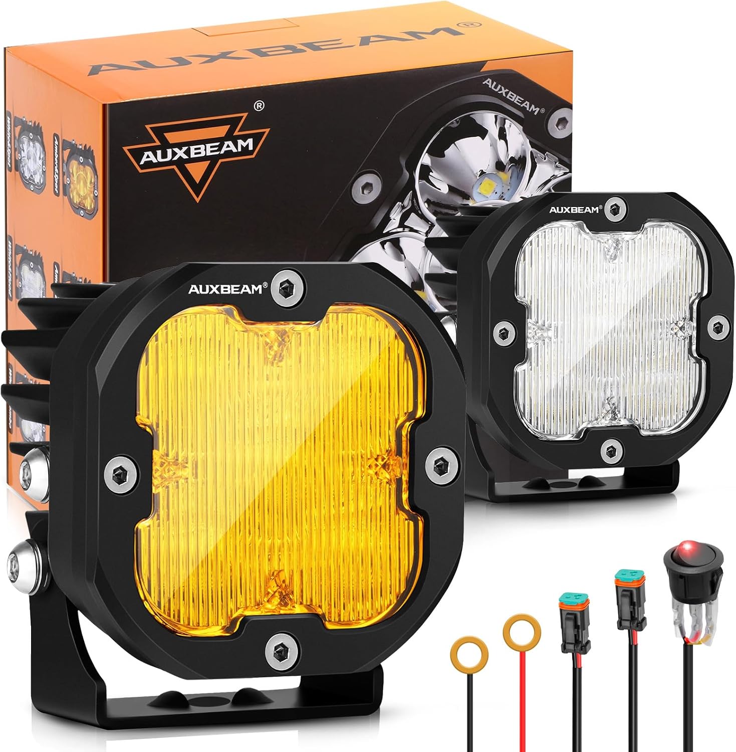 Auxbeam LED Flood Lights 120° Broad Reflector Wider Range 3Inch 80W LED Pods 960...