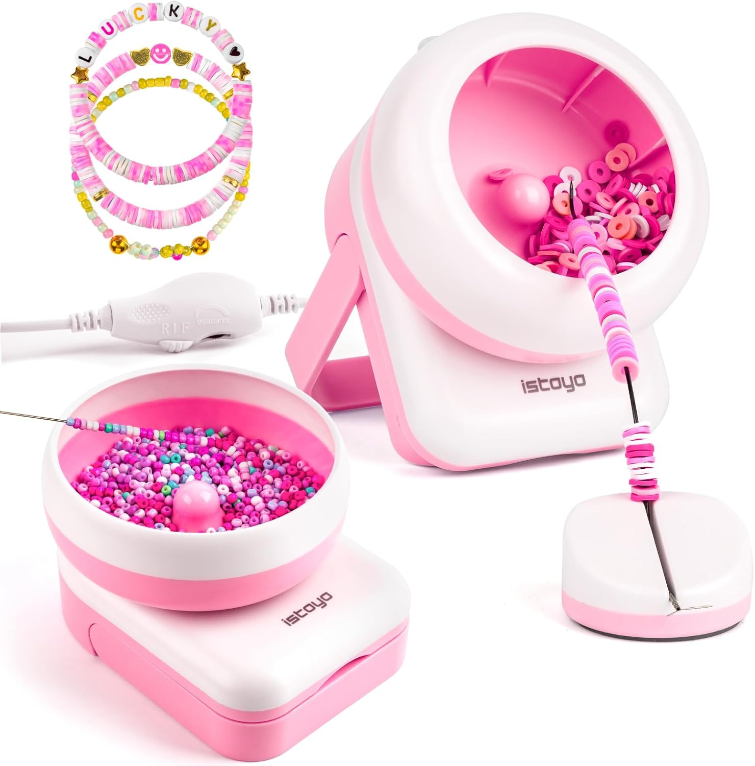 ISTOYO 2IN1 Adjustable Electric Clay and Seed Bead Spinner, Dual-Purpose Jewelry...
