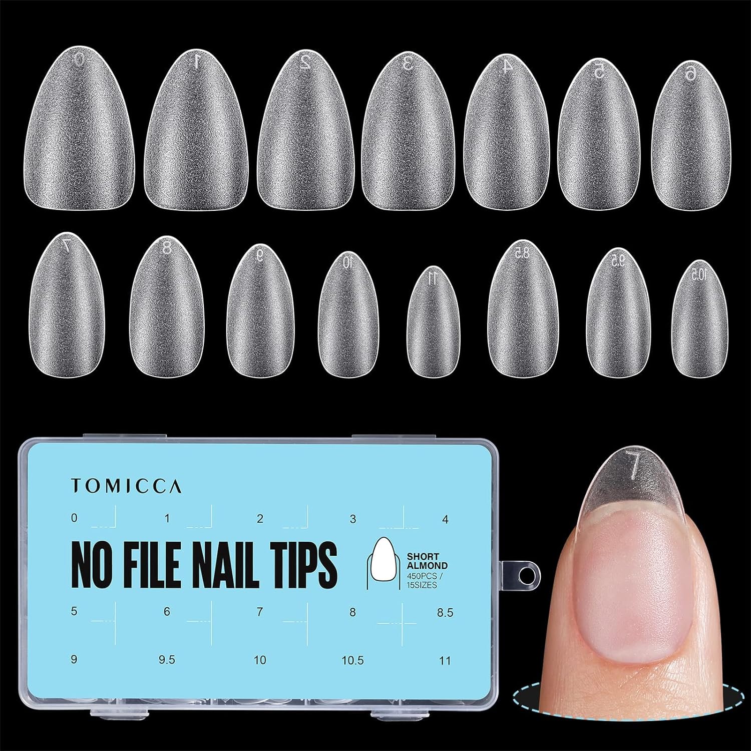 TOMICCA Short Almond Nail Tips - 450Pcs Soft Gel Nail Tips Kit, 15 Sizes Acrylic...