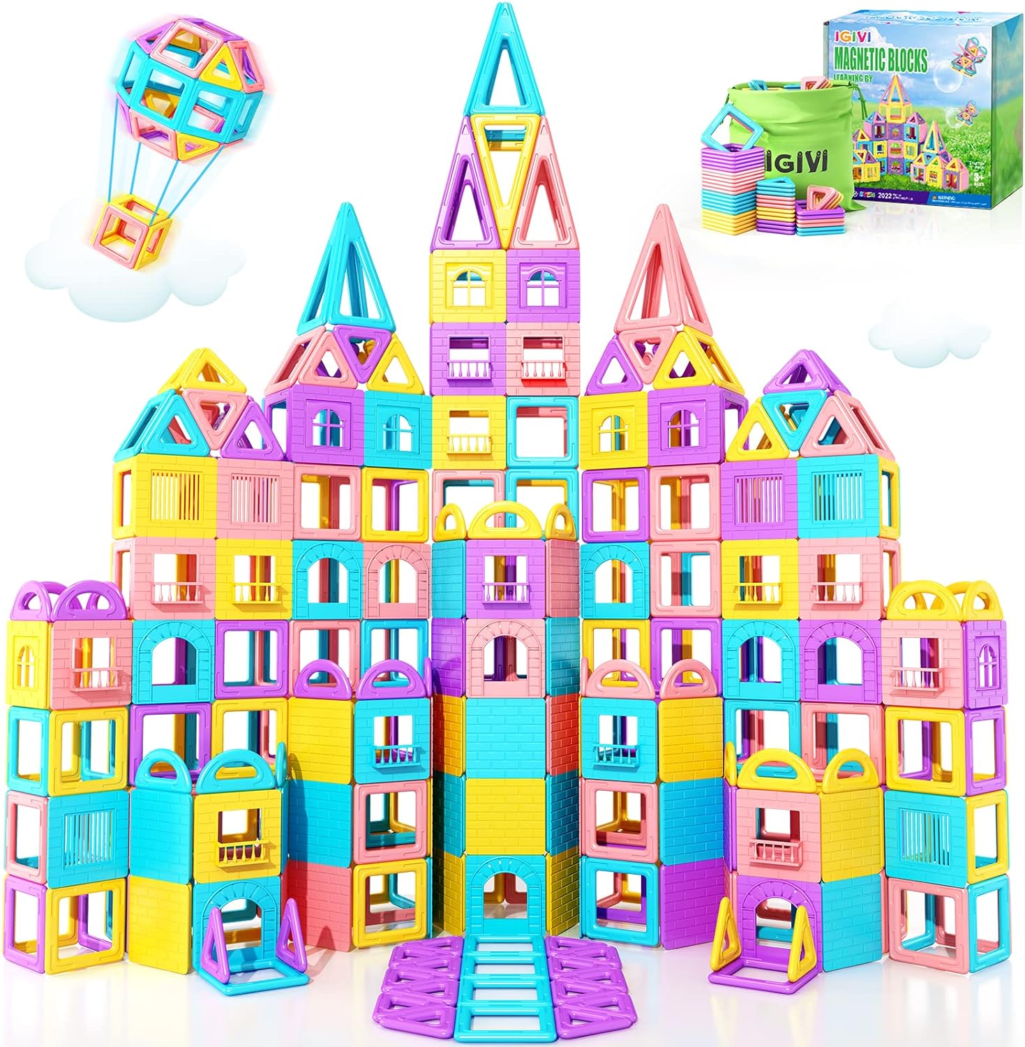 54 PCS Magnetic Blocks, Toddler Toys for 3+ Year Old Girls & Boys, Magnetic Tile...