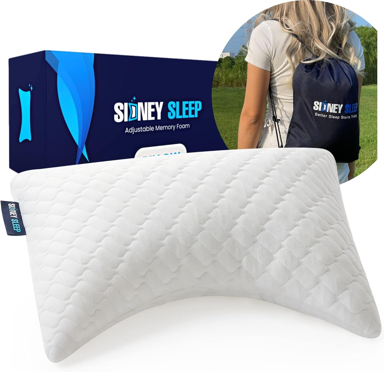 Sidney Sleep Mini Travel Size Neck Pillow - Knee Pillow - Back Lumbar Support -...
