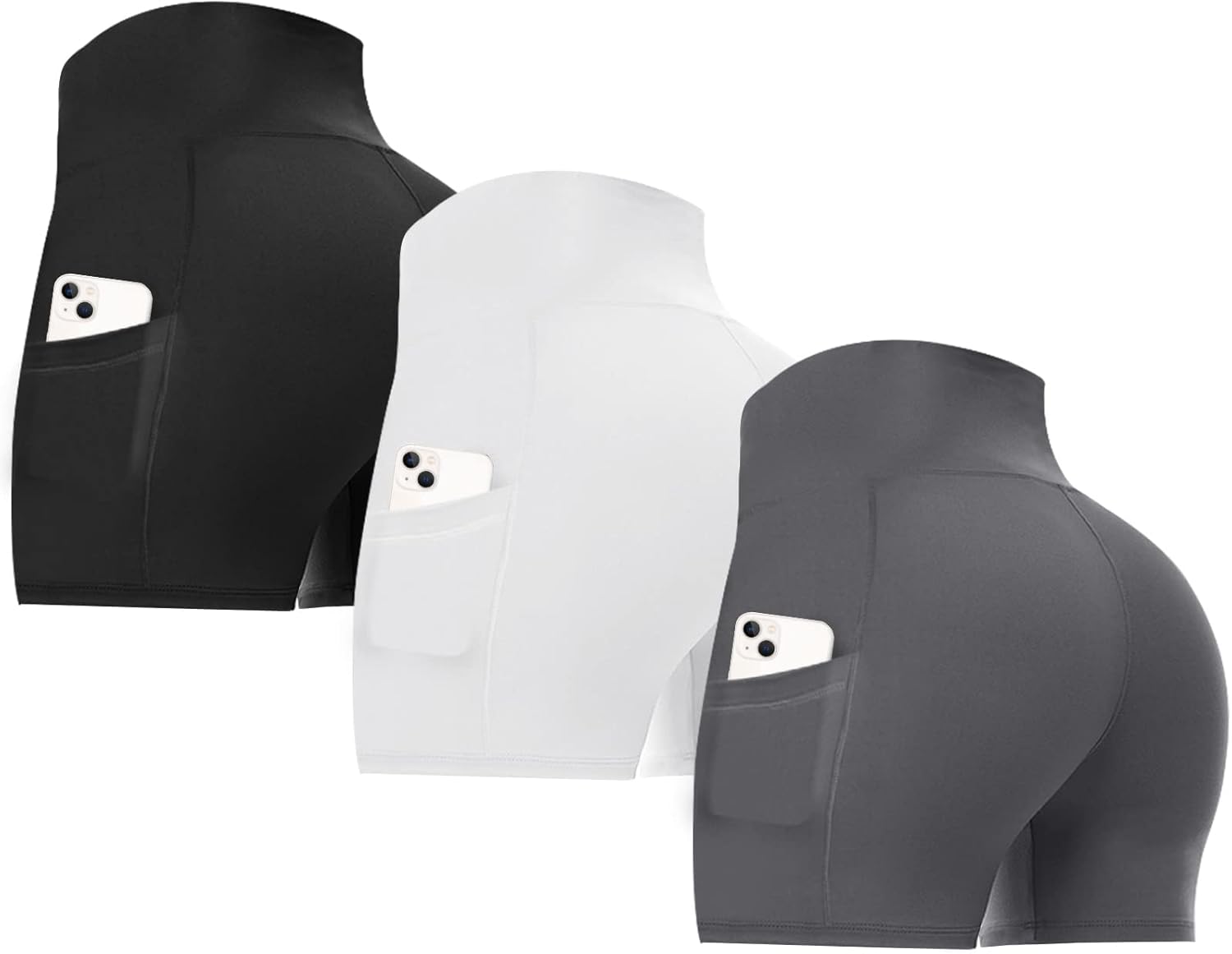 GAYHAY 3 Pack Biker Shorts with Pockets for Women - 8"/ 5"/ 3" High Waist Compre...