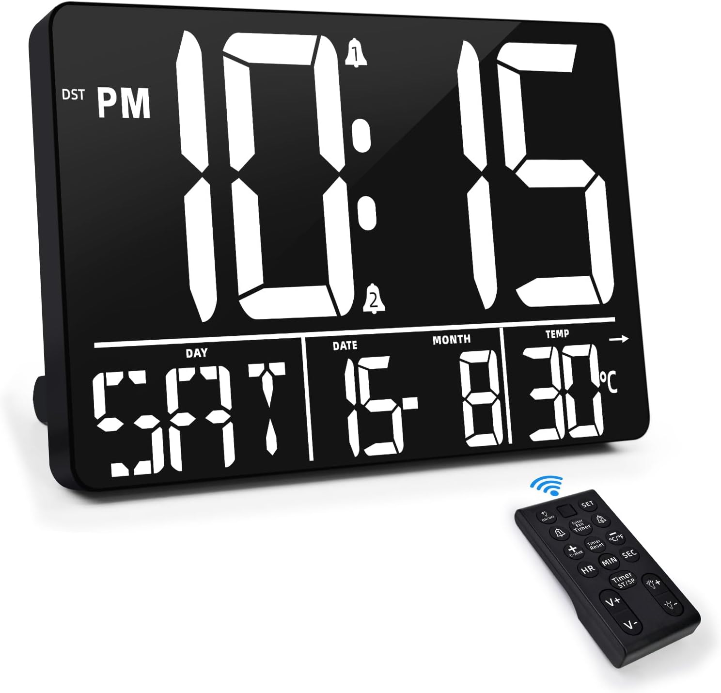 XREXS Digital Wall Clock with Remote Control, 13 Inch Auto Dimming LED Digital C...