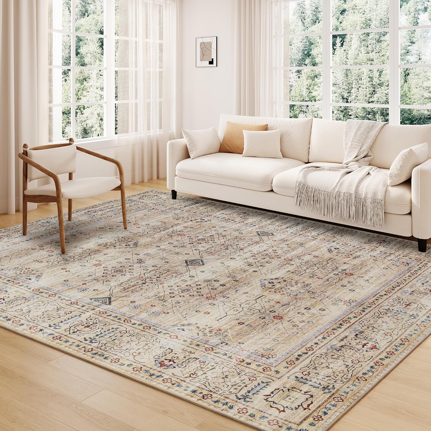 Machine Washable Rug 5x7,Area Rugs for Living Room, Vintage Design Non Slip Area...