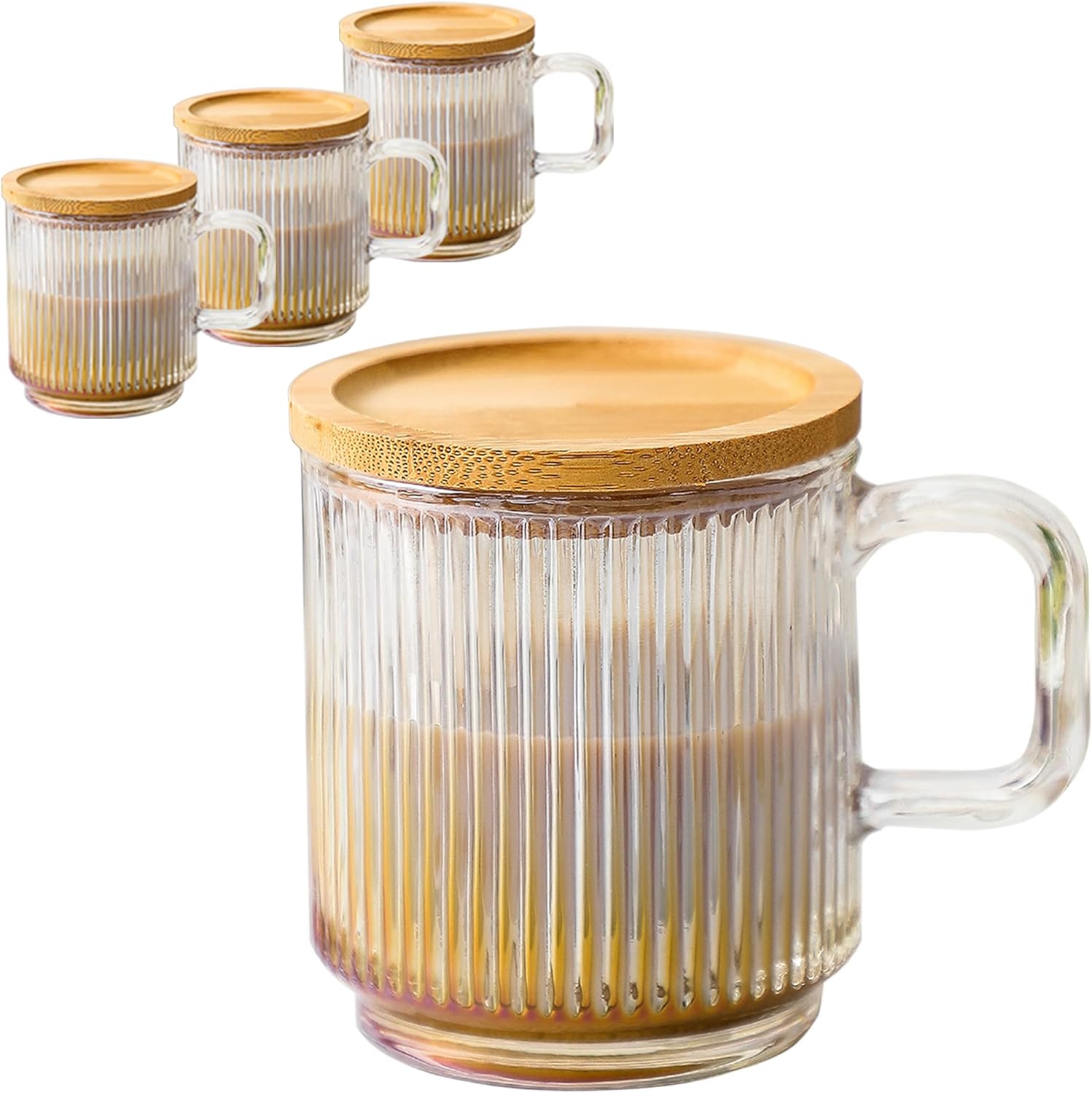 Lysenn Glass Coffee Mugs Set of 4 - Premium Classical Vertical Stripes Glass Cup...