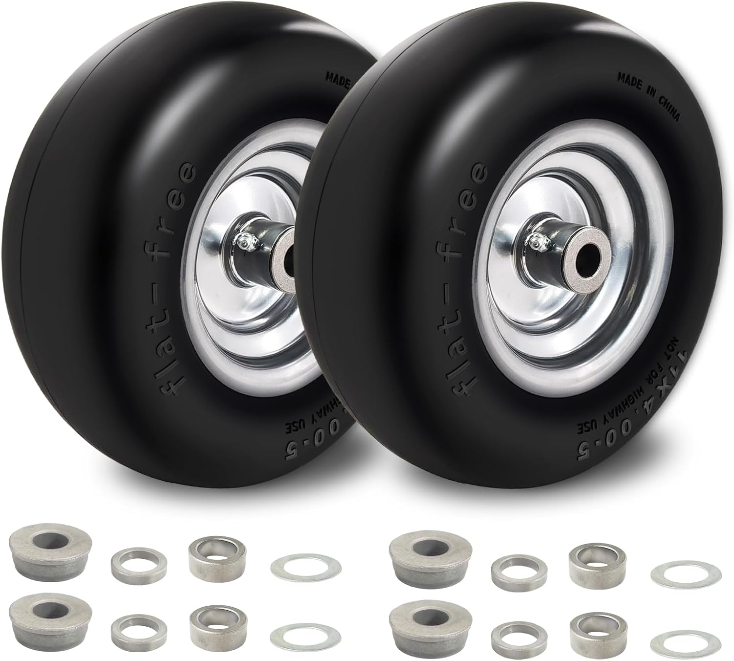 2Pcs Premium 11x4-5 Flat Free Tire and Wheel for Lawn Mowers & Zero Turn Mowers,...