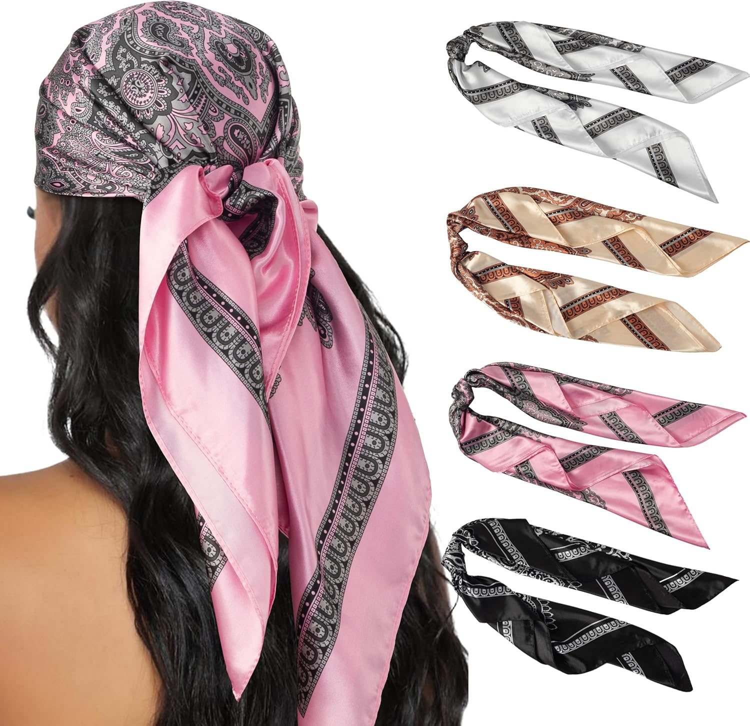 HBselect 4PCS Head Scarf for Women 35” Head Scarves Silk Like Satin Neck Scarfs...