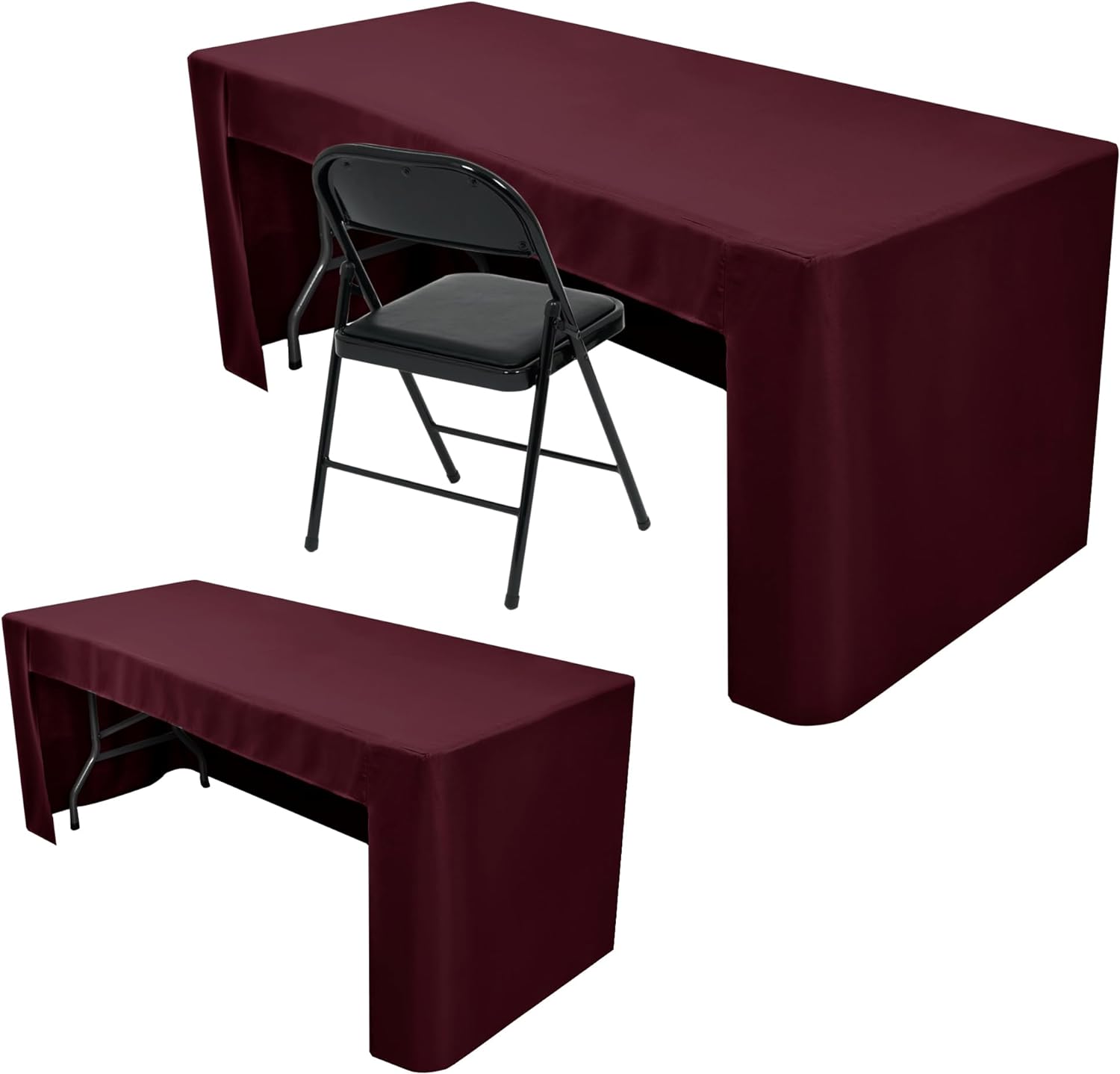 2 Pack Burgundy Tablecloth Rectangle Fitted for 4 Foot-Open Back Valentines Tabl...
