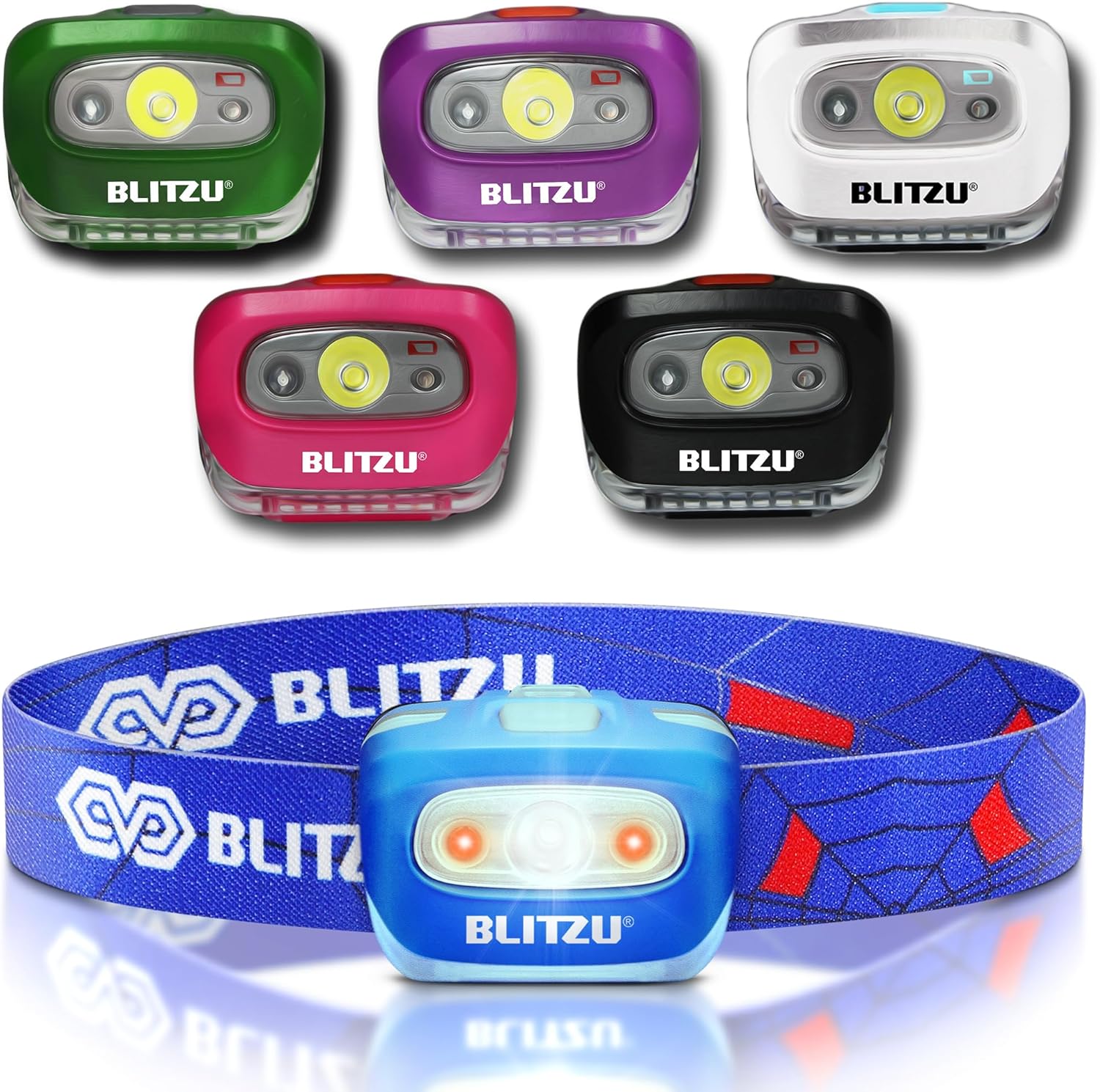 BLITZU Hands-Free Headlamp, Blue, 165 Lumen, Adjustable Light Modes, Battery Pow...