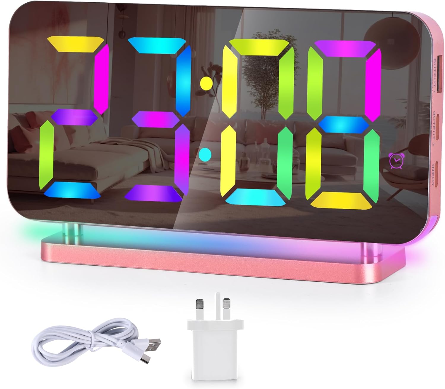 SZELAM Digital Clock,Alarm Clock Bedside,RGB Alarm Clock,7.4''LED Mirror with 10...