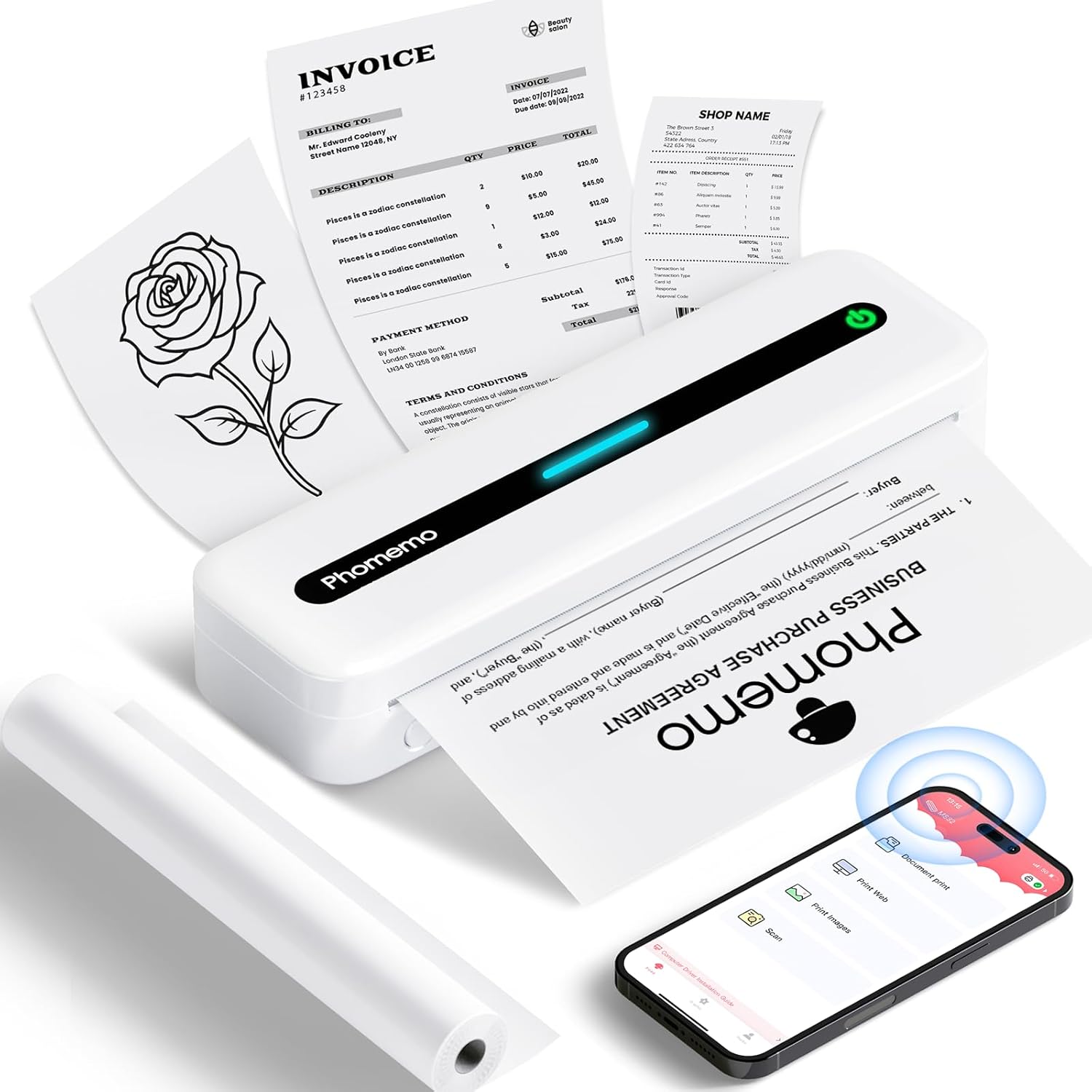 Phomemo Portable Printers Wireless for Travel, M832 Bluetooth Thermal Printer fo...