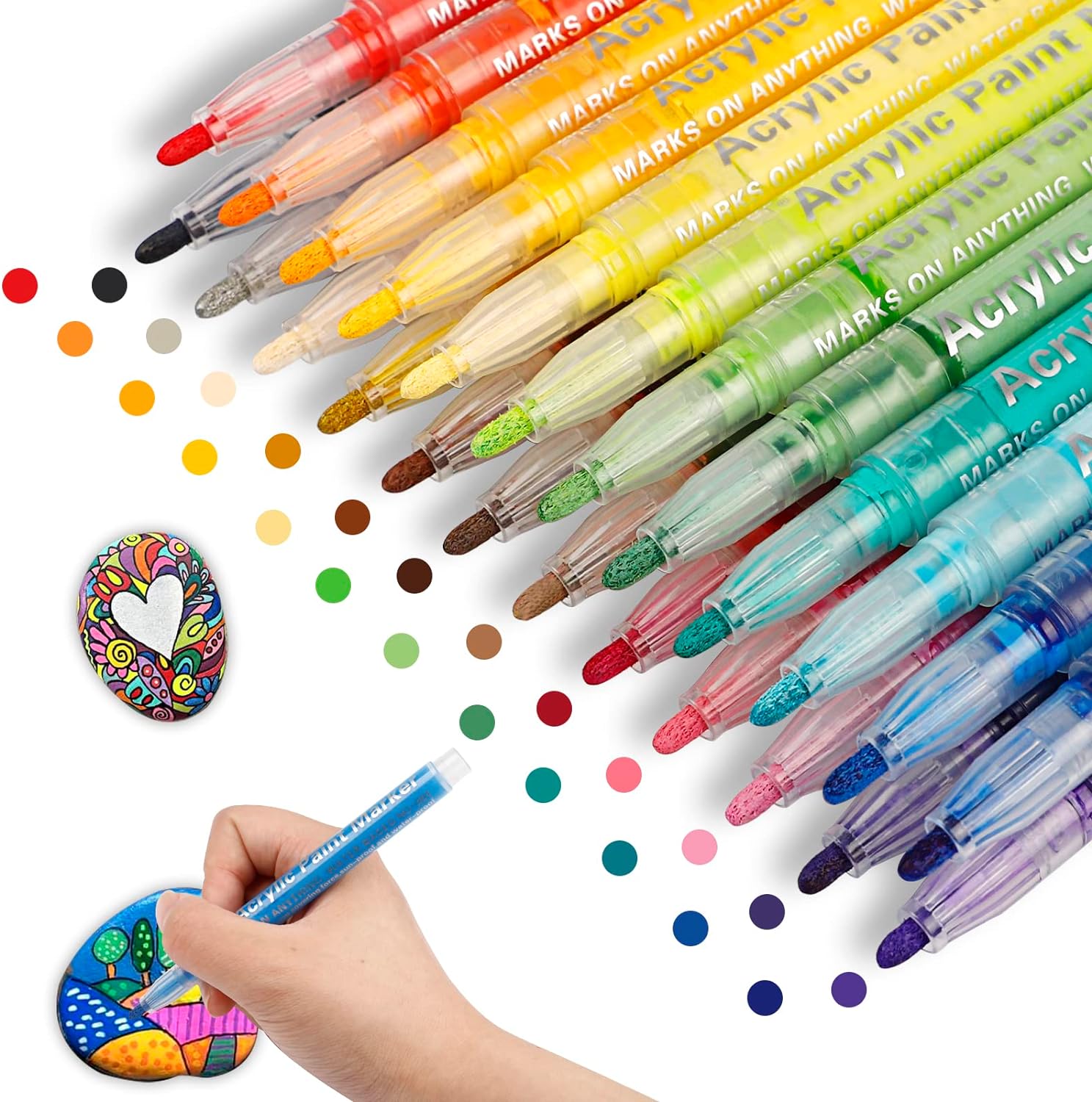 Acrylic Paint Pens,Paint Pens Markers for Rocks Painting Glass Stone Wood,24 Col...