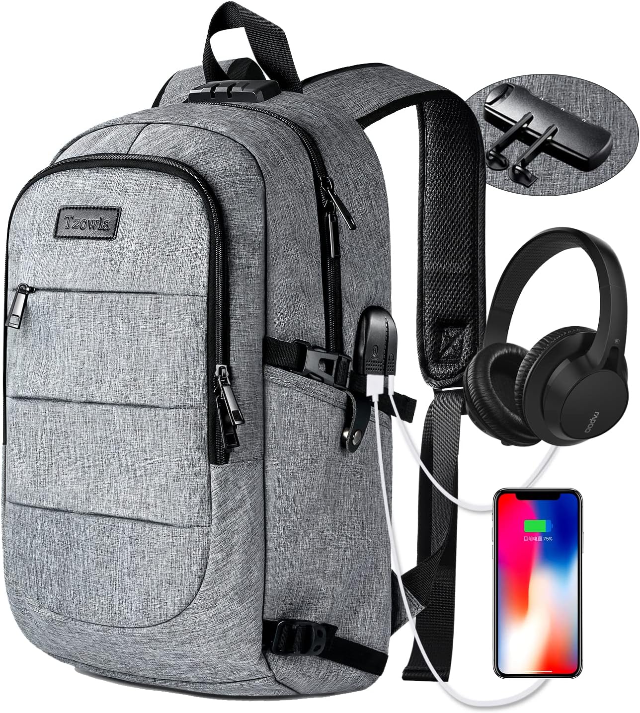 Travel Laptop Backpack Water Resistant Anti-Theft Bag with USB Charging Port and...