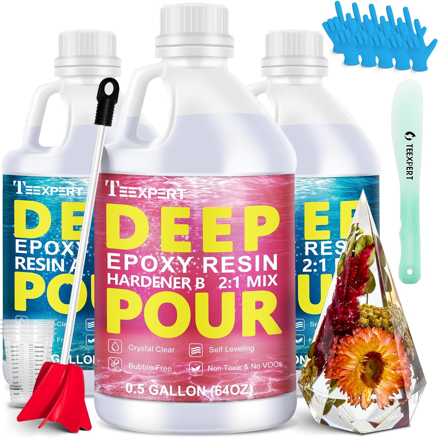 Teexpert Deep Pour Epoxy Resin, 5.4L/1.5Gallon Crystal Clear Epoxy Resin Kit for...