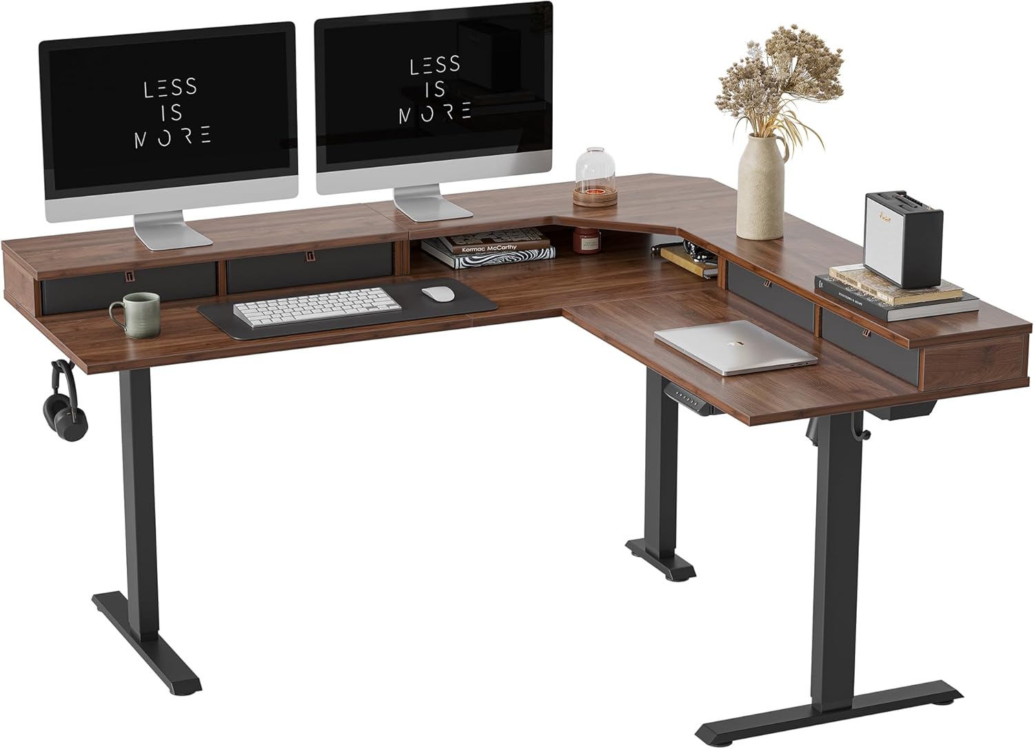 FEZIBO 63" L Shaped Standing Desk with 4 Drawers, Electric Standing Gaming Desk...