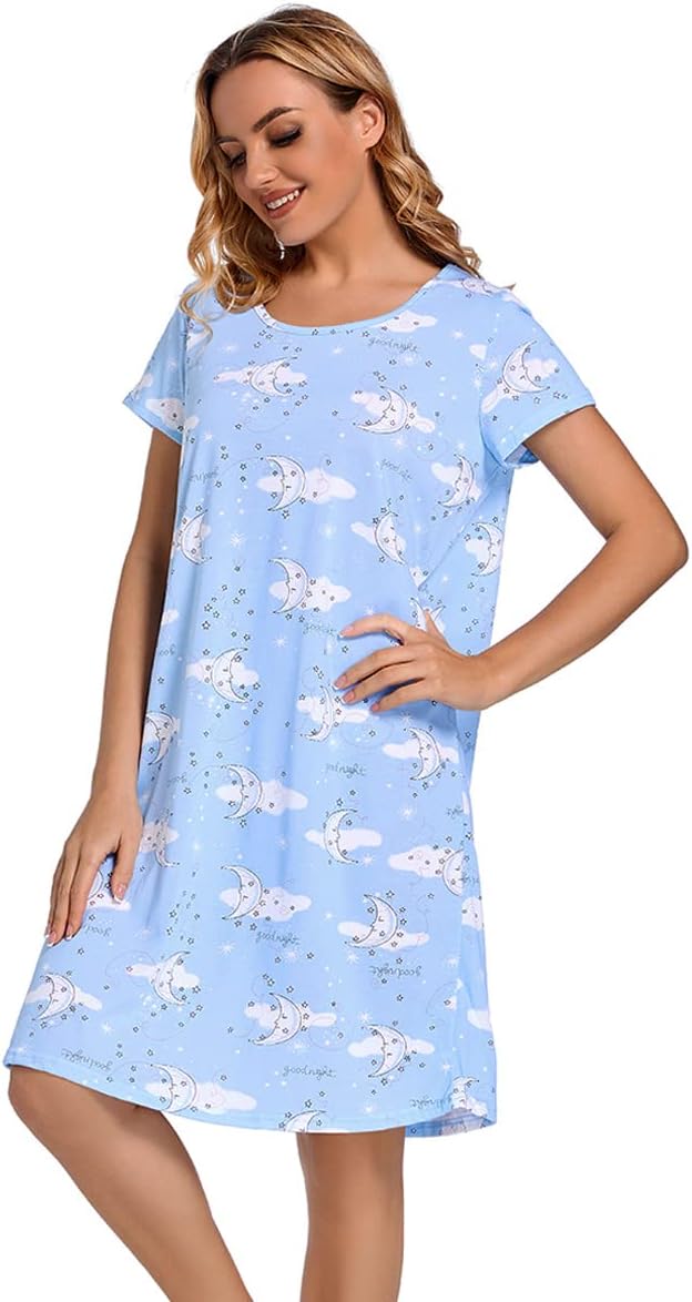 Dreamskull Nightdress for Ladies Women Short Sleeve Nightie Loose Nightshirt Car...